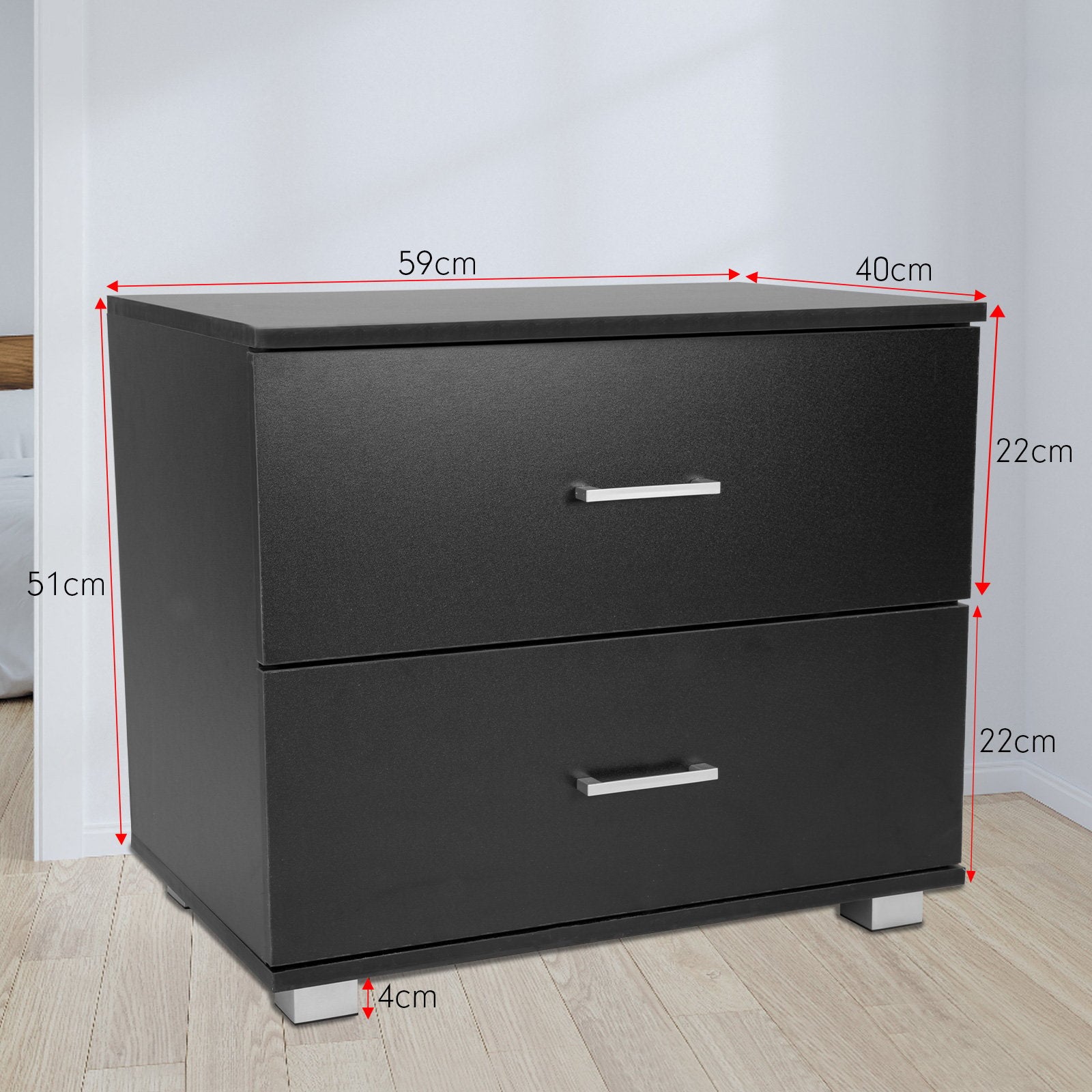 Sarantino Bedside Table Cabinet Storage Chest 2 Drawers Lamp Side Nightstand - Black V240-CBT-059-040-051-BK