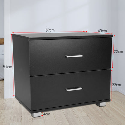 Sarantino Bedside Table Cabinet Storage Chest 2 Drawers Lamp Side Nightstand - Black V240-CBT-059-040-051-BK