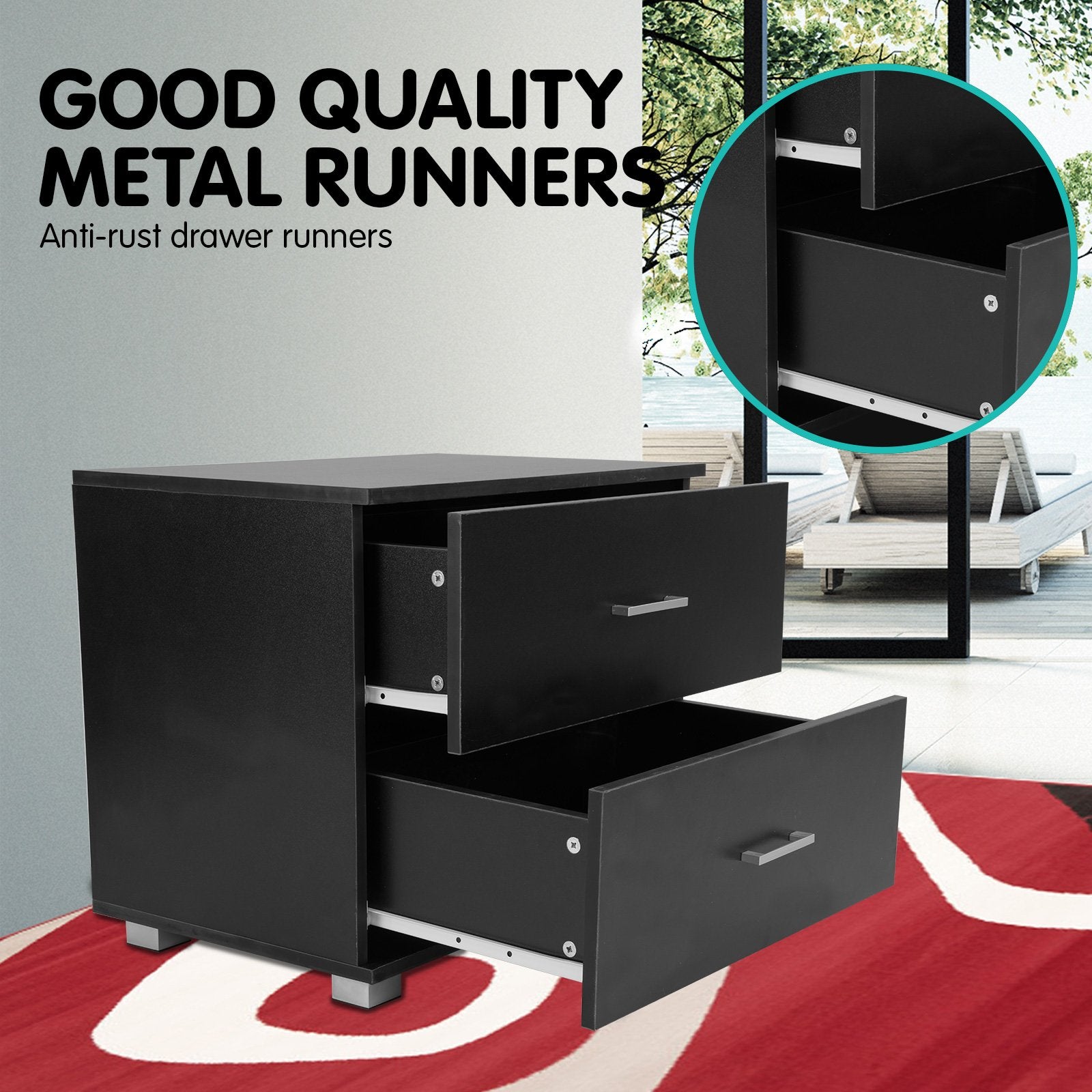 Sarantino Bedside Table Cabinet Storage Chest 2 Drawers Lamp Side Nightstand - Black V240-CBT-059-040-051-BK