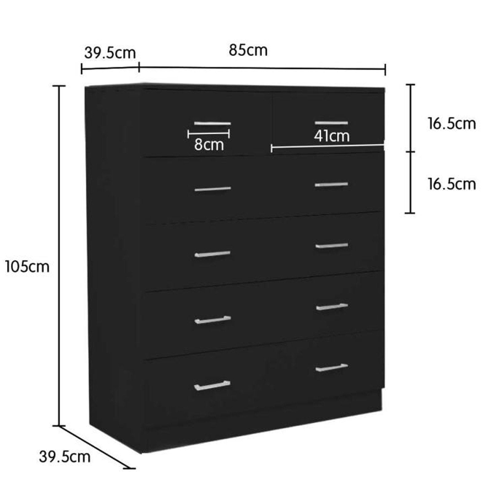 Sarantino Tallboy Dresser 6 Chest Of Drawers Table Cabinet Bedroom Storage Black V240-CBT-085-040-105-BK