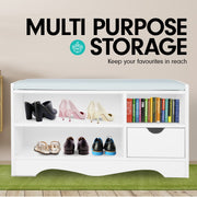 Sarantino Shoe Rack Cabinet Organiser Grey Cushion Stool Bench - 80 X 30 X 45 - White V240-CBT-80-30-45-WHGY