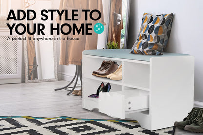Sarantino Shoe Rack Cabinet Organiser Grey Cushion Stool Bench - 80 X 30 X 45 - White V240-CBT-80-30-45-WHGY