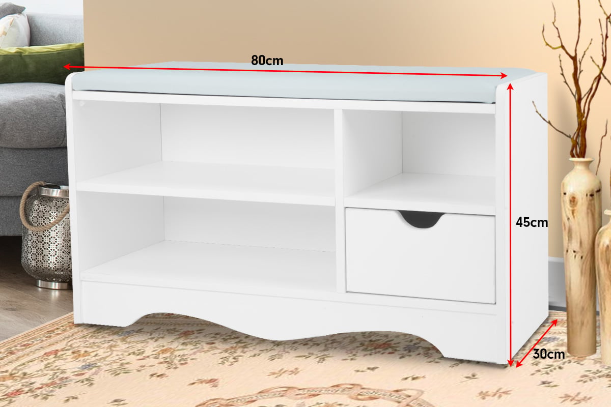 Sarantino Shoe Rack Cabinet Organiser Grey Cushion Stool Bench - 80 X 30 X 45 - White V240-CBT-80-30-45-WHGY
