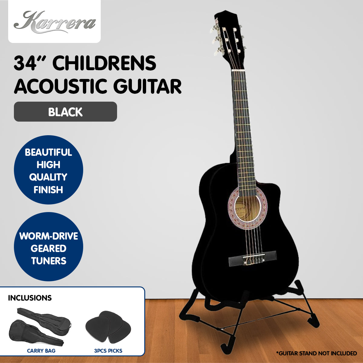 Karrera Childrens Acoustic Guitar Kids - Black V240-CC34-BK