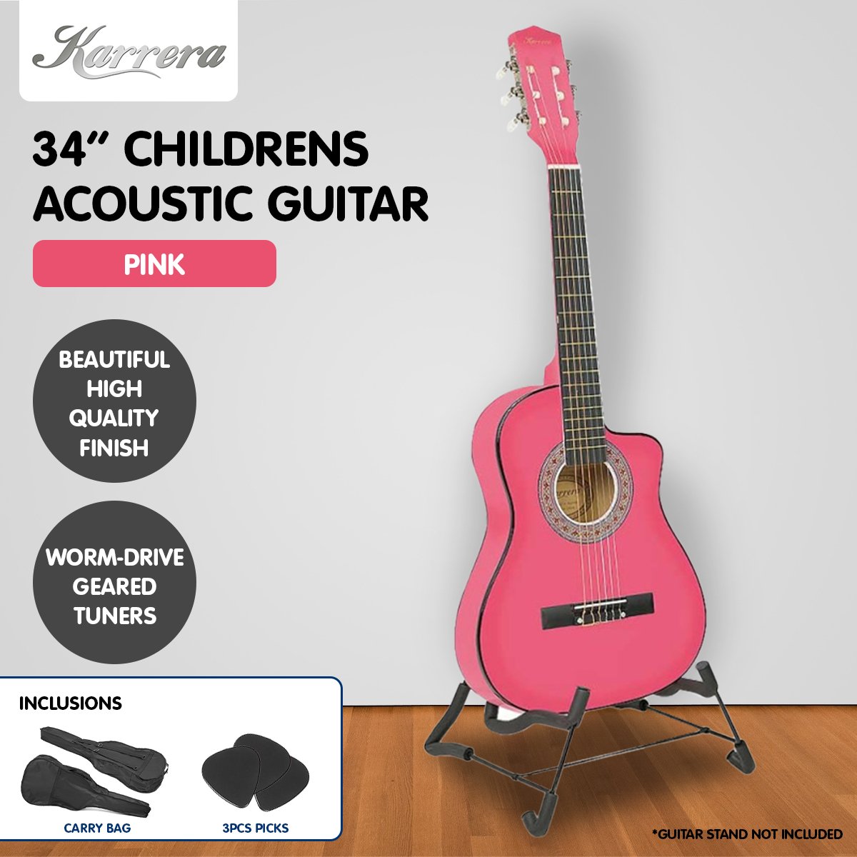 Karrera Childrens Acoustic Guitar Kids - Pink V240-CC34-PK