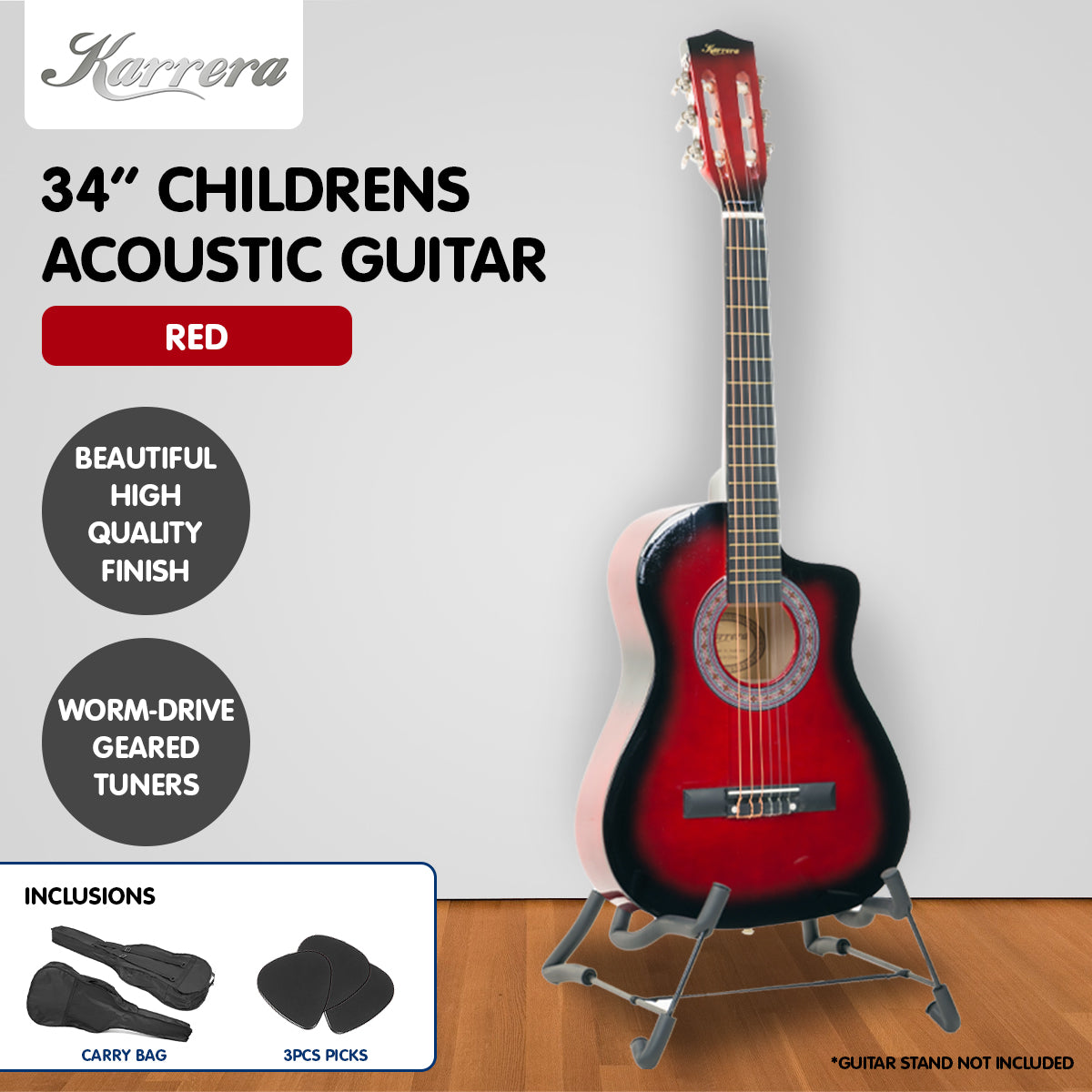 Karrera Childrens Acoustic Guitar Kids - Red V240-CC34-RD