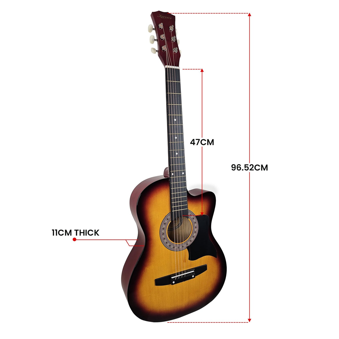 Karrera 38in Acoustic Guitar Steel Strings Carry Bag Shoulder Strap Sun Burst V240-CC38-3TS
