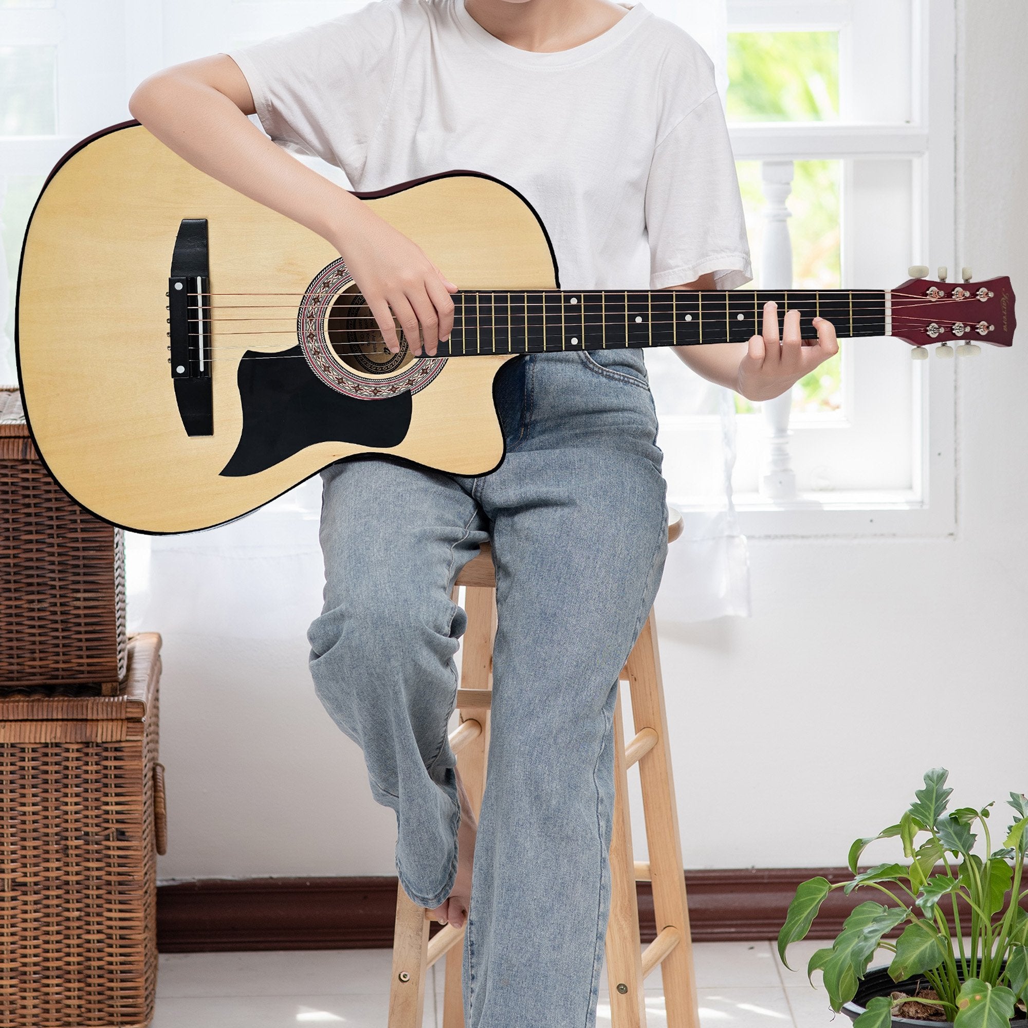 Karrera 38in Cutaway Acoustic Guitar with guitar bag - Natural V240-CC38-NAT