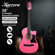 Karrera 38in Cutaway Acoustic Guitar with guitar bag - Pink V240-CC38-PK