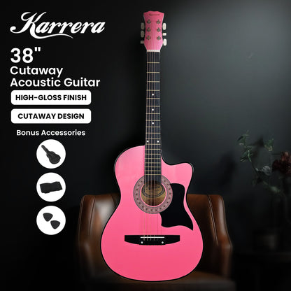 Karrera 38in Cutaway Acoustic Guitar with guitar bag - Pink V240-CC38-PK