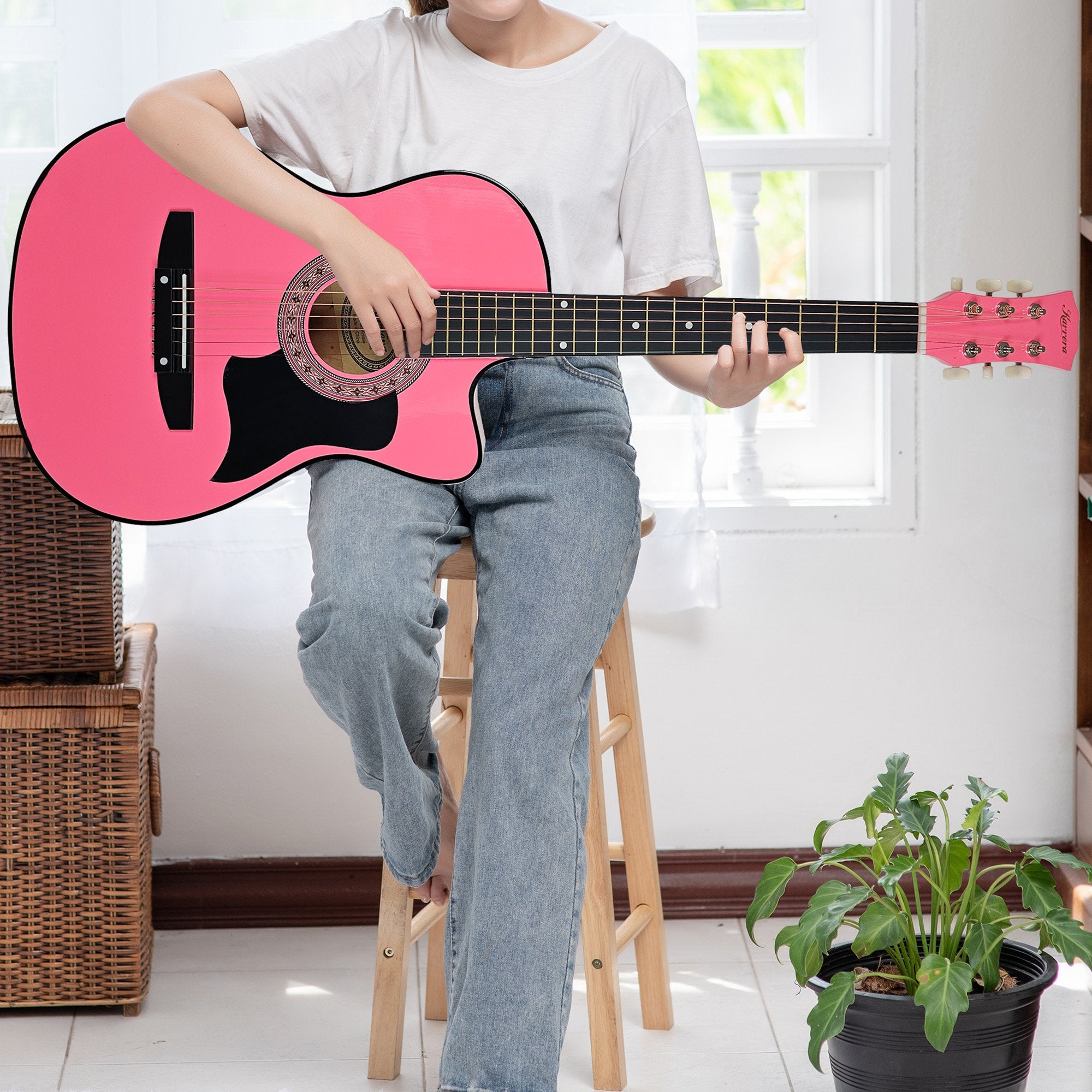 Karrera 38in Cutaway Acoustic Guitar with guitar bag - Pink V240-CC38-PK
