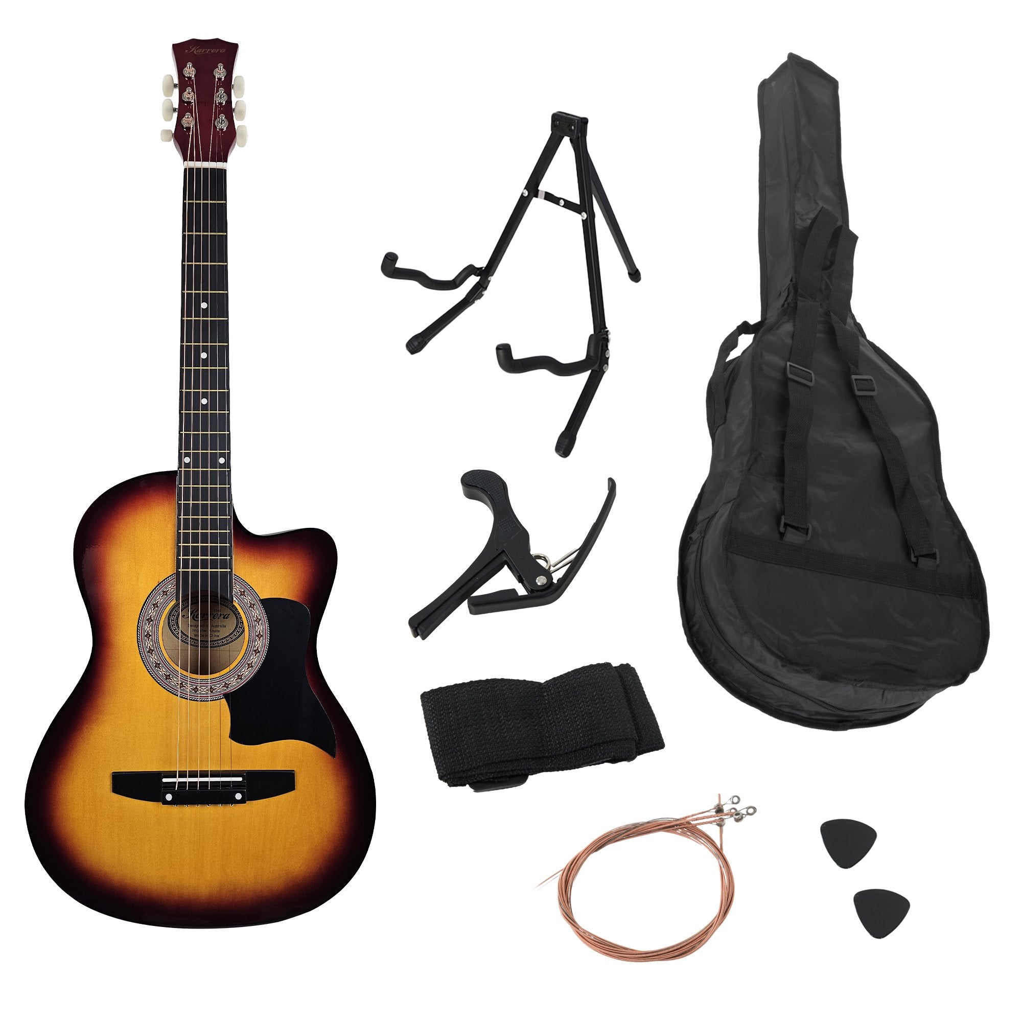 Karrera 38in Pro Cutaway Acoustic Guitar with Bag Strings - Sun Burst V240-CC38-PRO-3TS