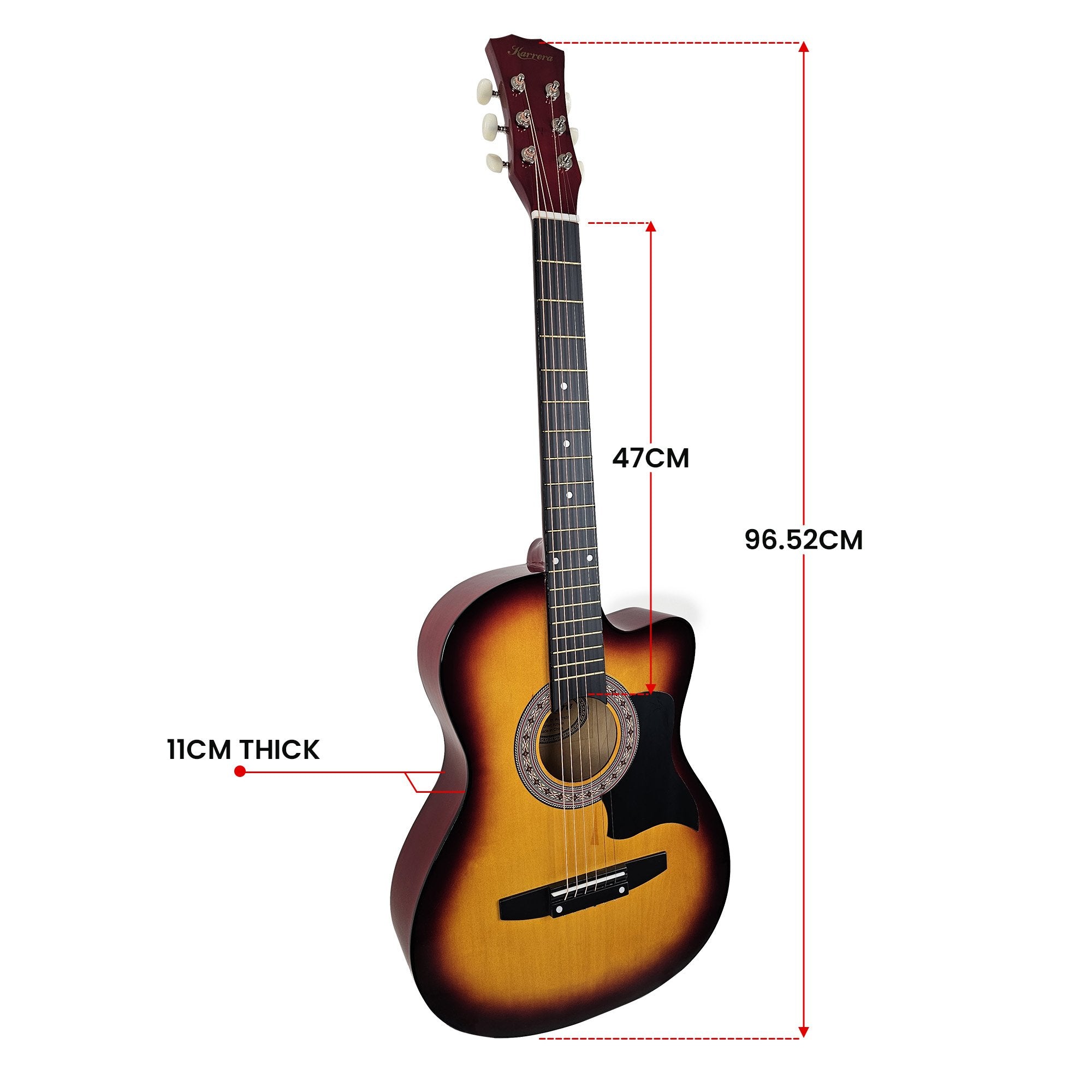 Karrera 38in Pro Cutaway Acoustic Guitar with Bag Strings - Sun Burst V240-CC38-PRO-3TS