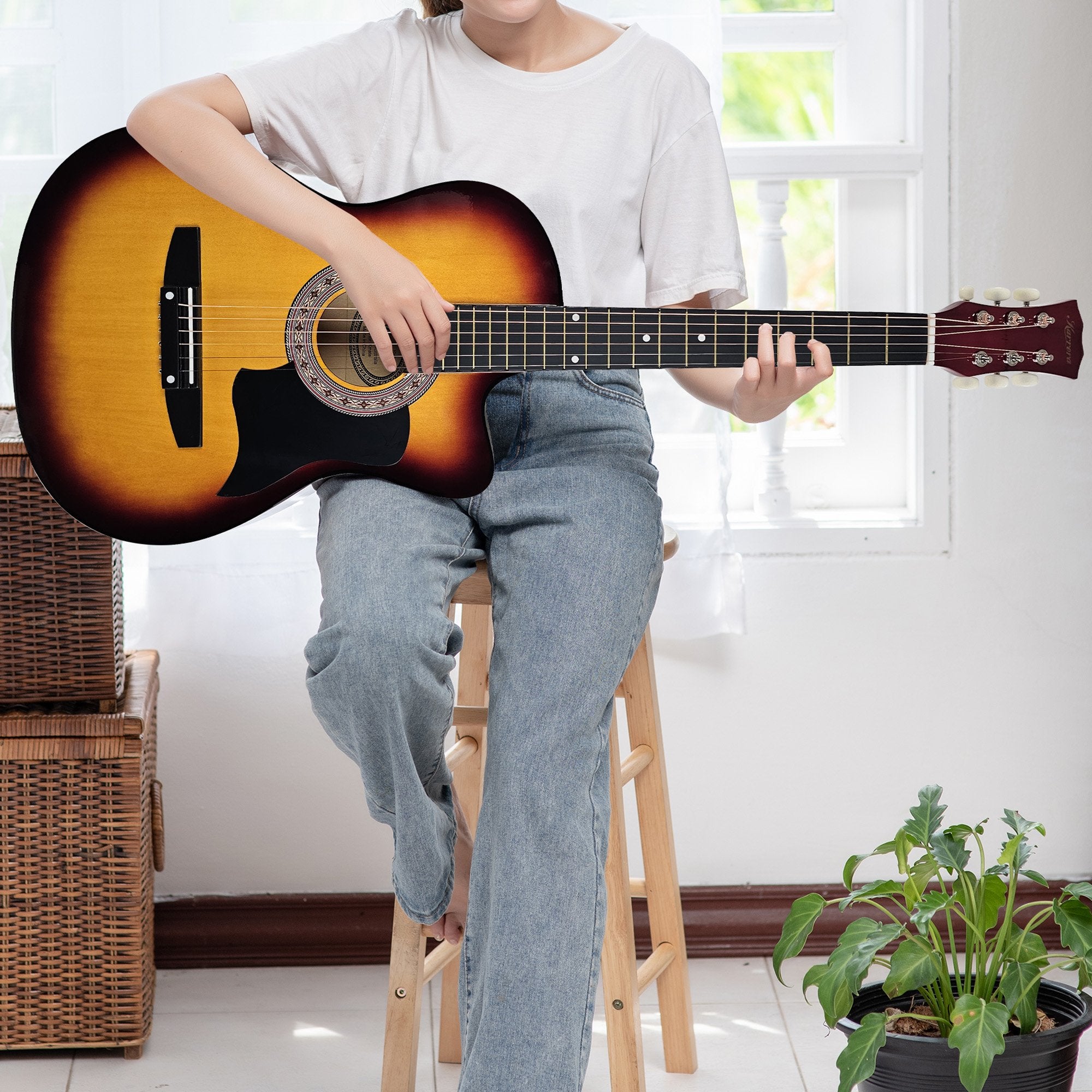 Karrera 38in Pro Cutaway Acoustic Guitar with Bag Strings - Sun Burst V240-CC38-PRO-3TS