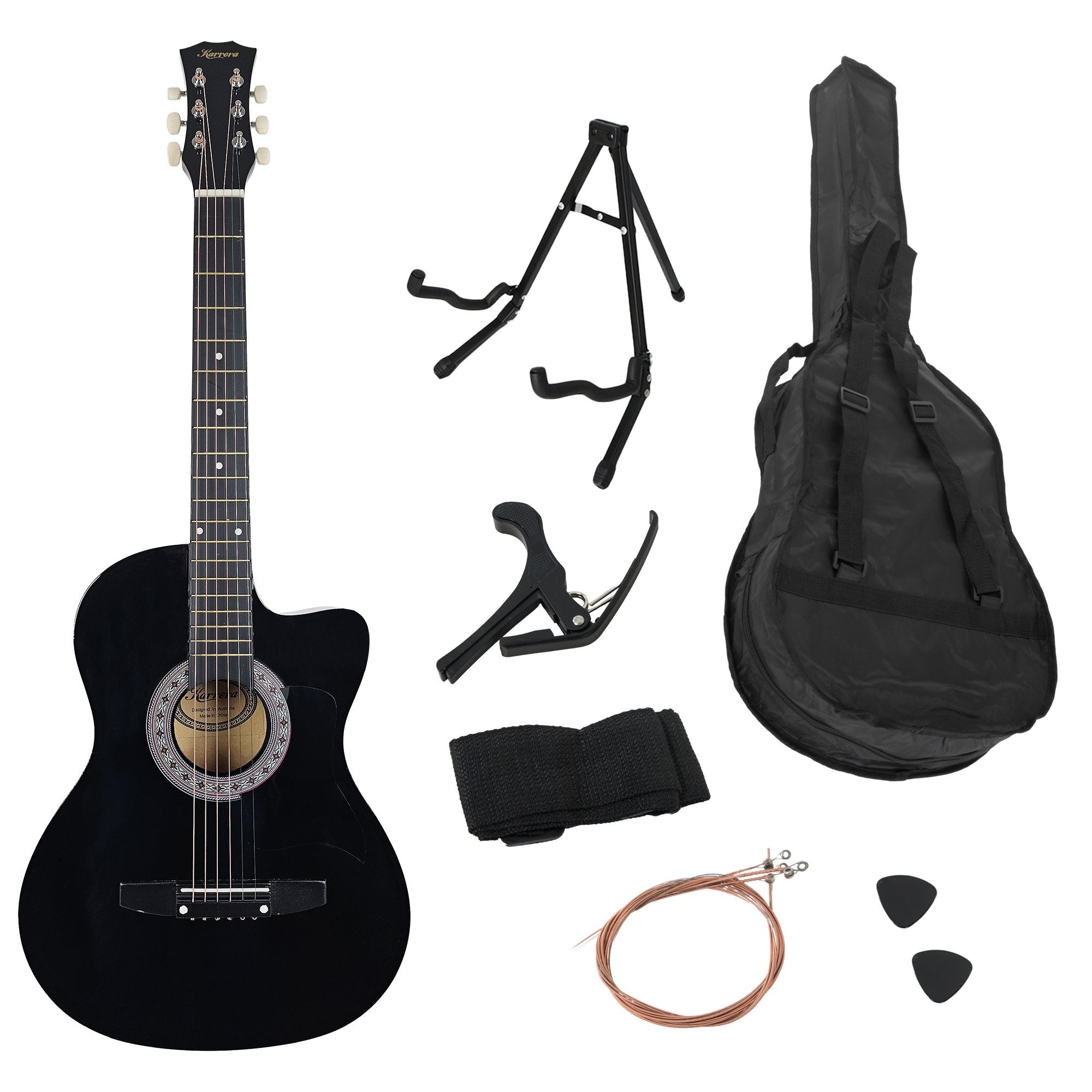 Karrera 38in Pro Cutaway Acoustic Guitar with Carry Bag - Black V240-CC38-PRO-BK
