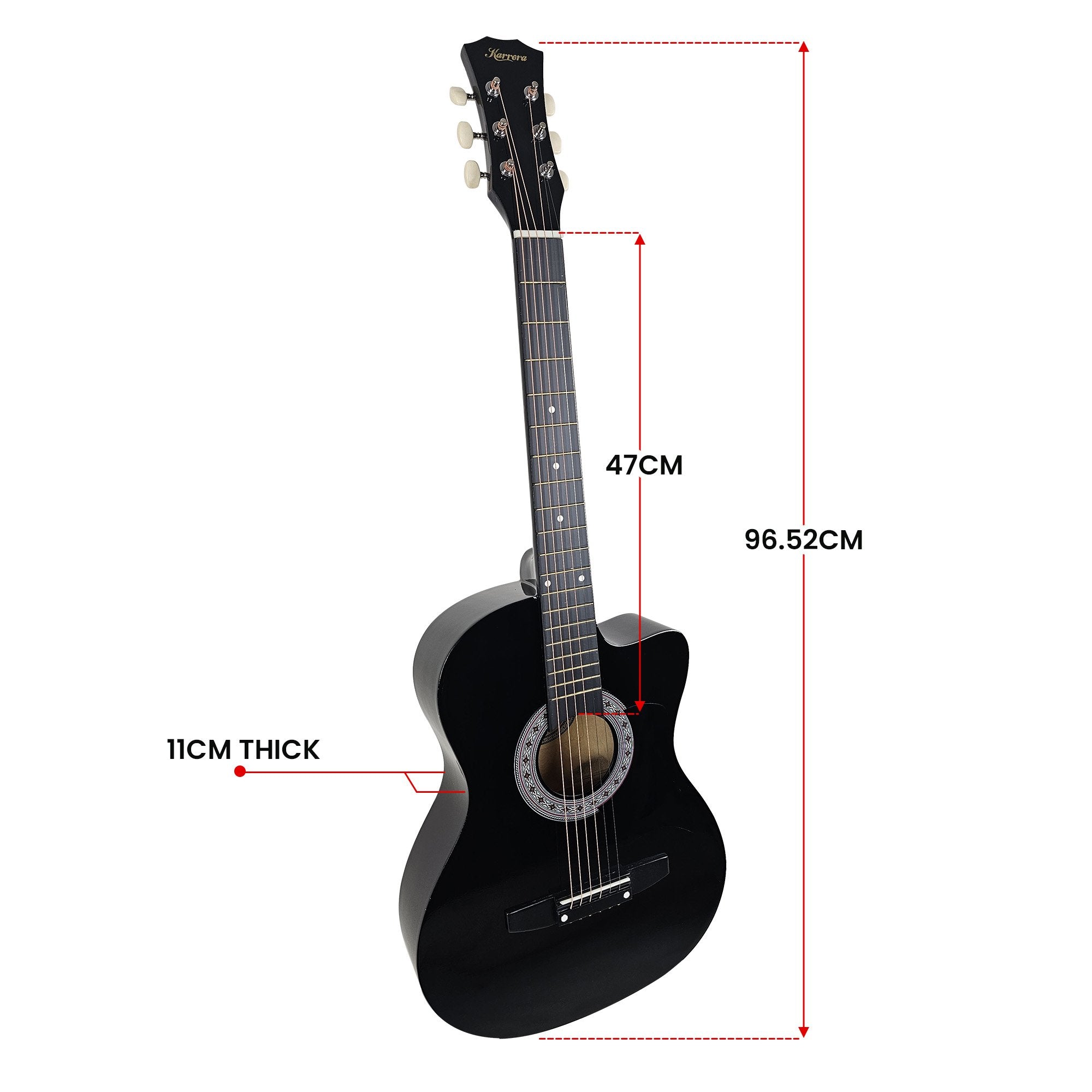 Karrera 38in Pro Cutaway Acoustic Guitar with Carry Bag - Black V240-CC38-PRO-BK