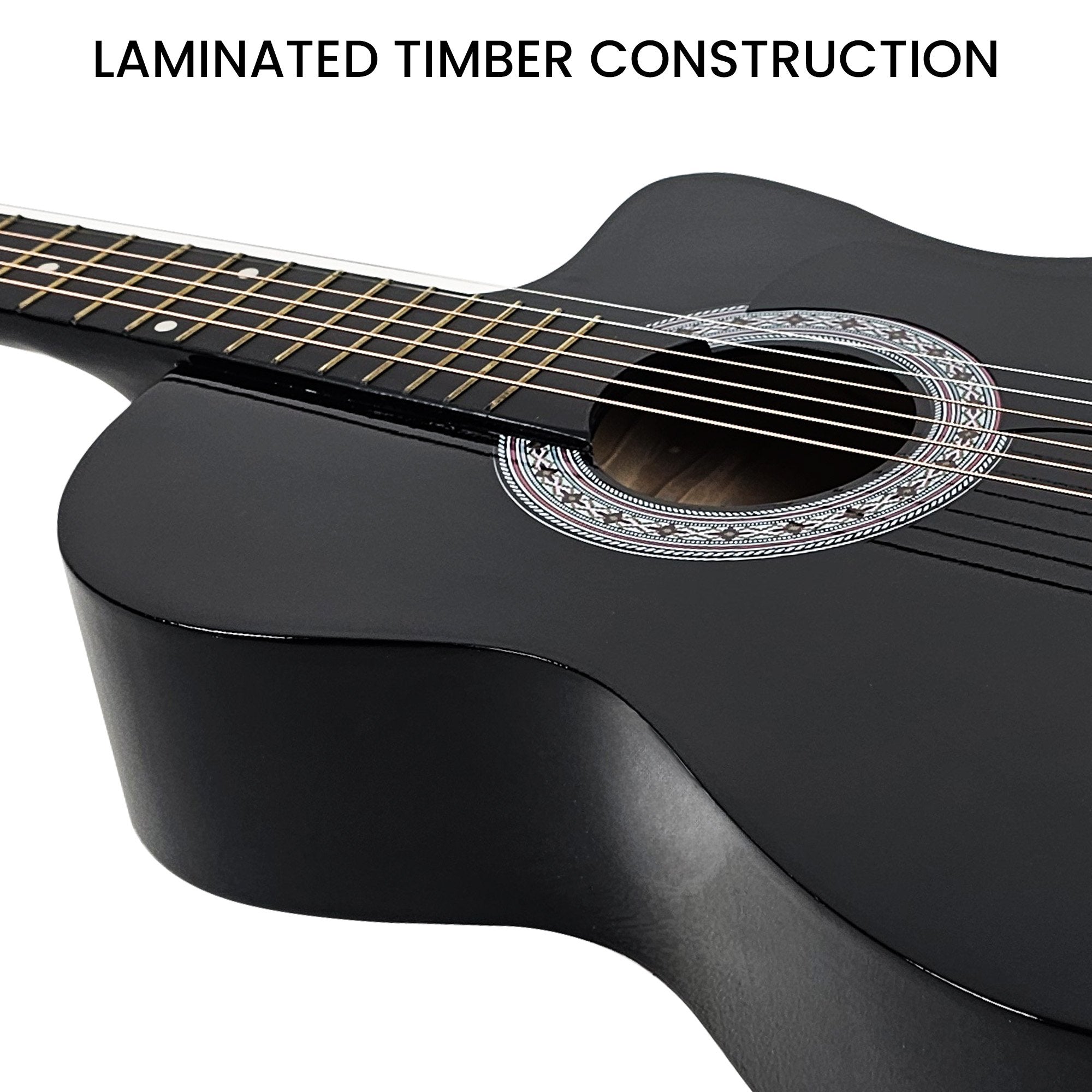 Karrera 38in Pro Cutaway Acoustic Guitar with Carry Bag - Black V240-CC38-PRO-BK