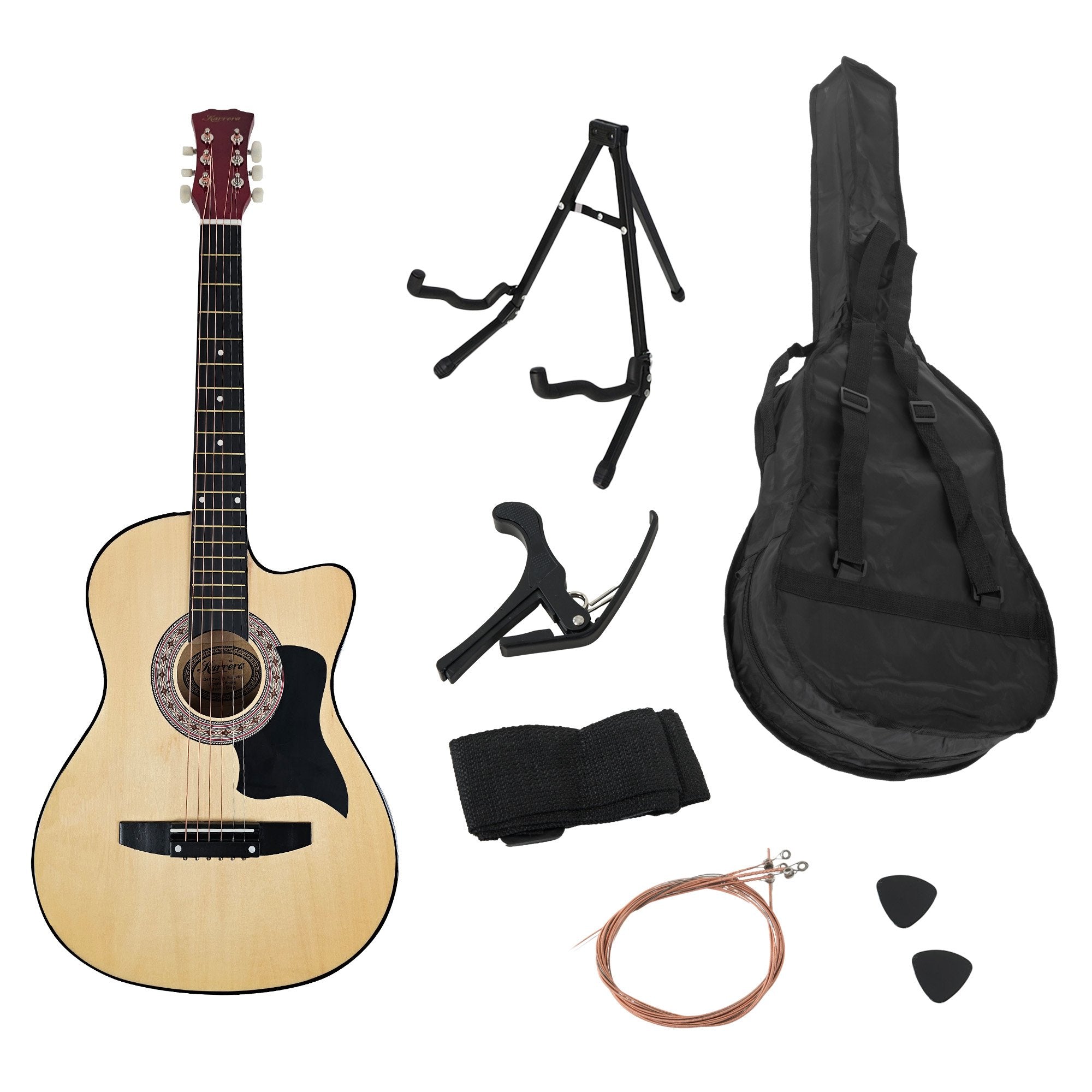 Karrera 38in Pro Cutaway Acoustic Guitar with guitar bag - Natural V240-CC38-PRO-NAT