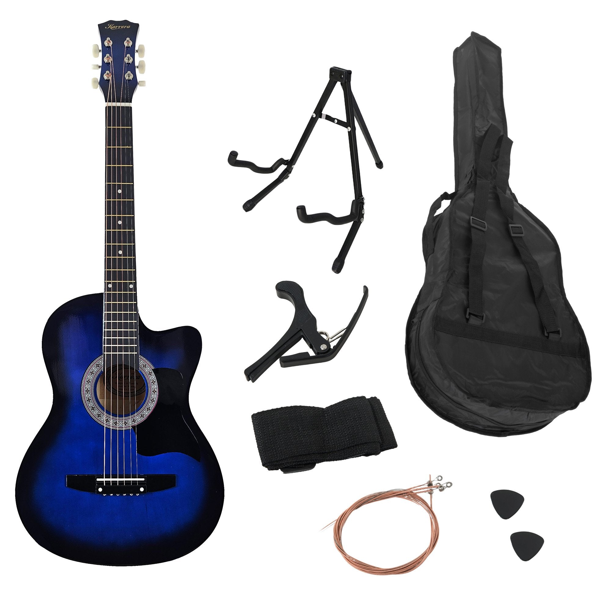Karrera 38in Pro Cutaway Acoustic Guitar with Bag Strings - Blue Burst V240-CC38-PRO-SBU