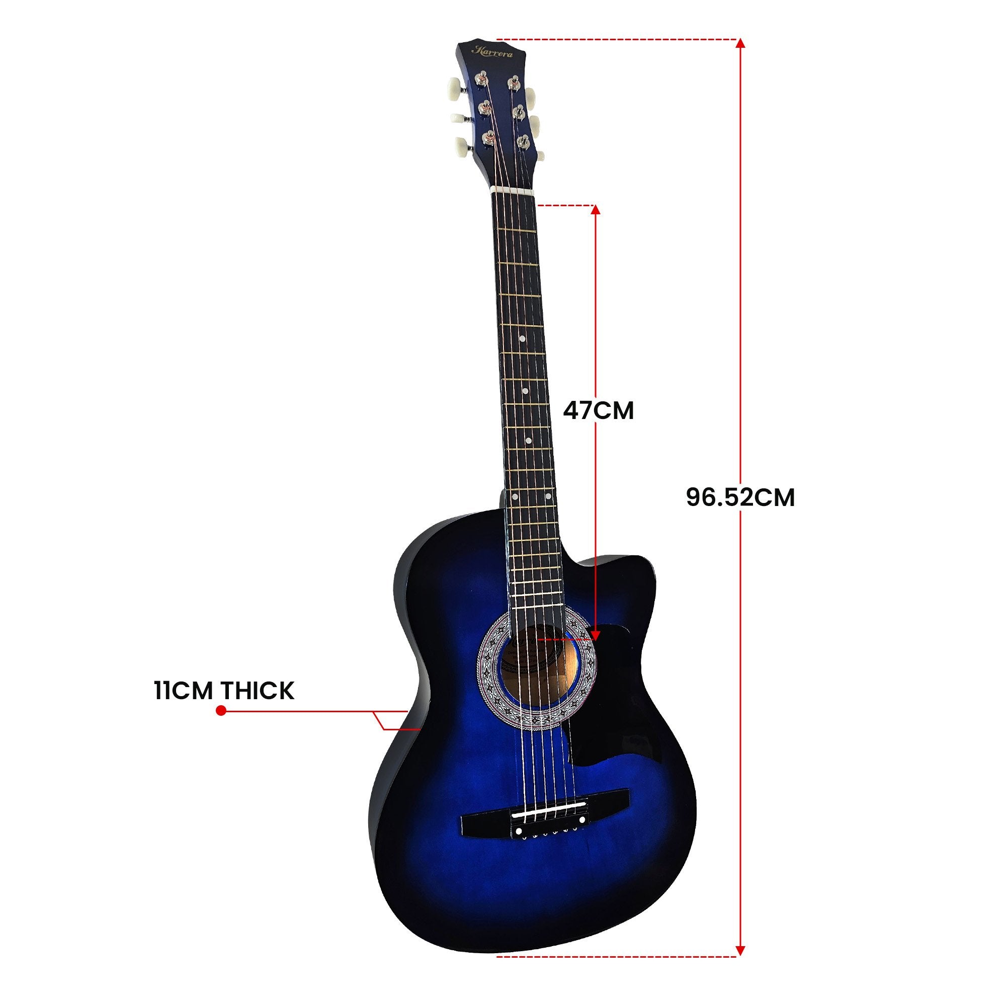 Karrera 38in Pro Cutaway Acoustic Guitar with Bag Strings - Blue Burst V240-CC38-PRO-SBU