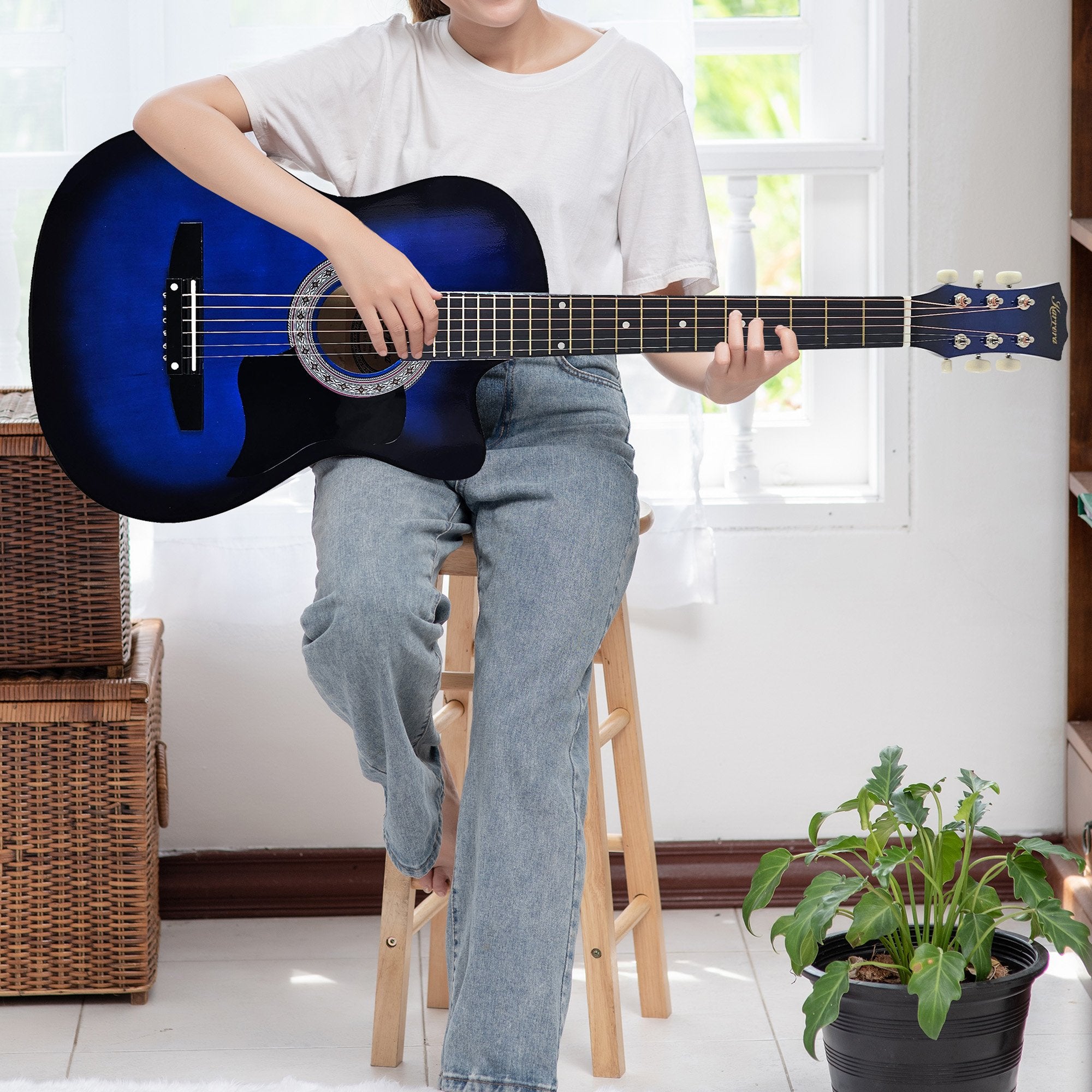 Karrera 38in Pro Cutaway Acoustic Guitar with Bag Strings - Blue Burst V240-CC38-PRO-SBU