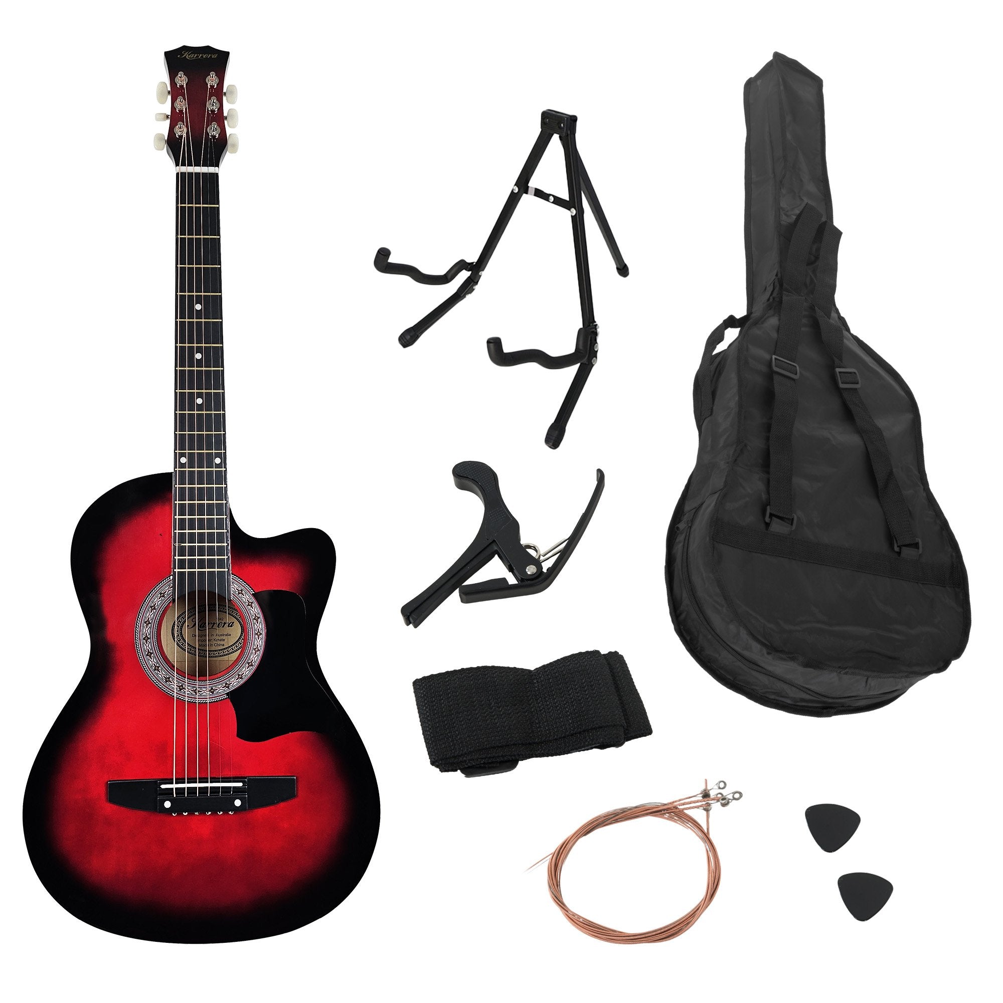 Karrera 38in Pro Cutaway Acoustic Guitar with guitar bag - Red Burst V240-CC38-PRO-SRD