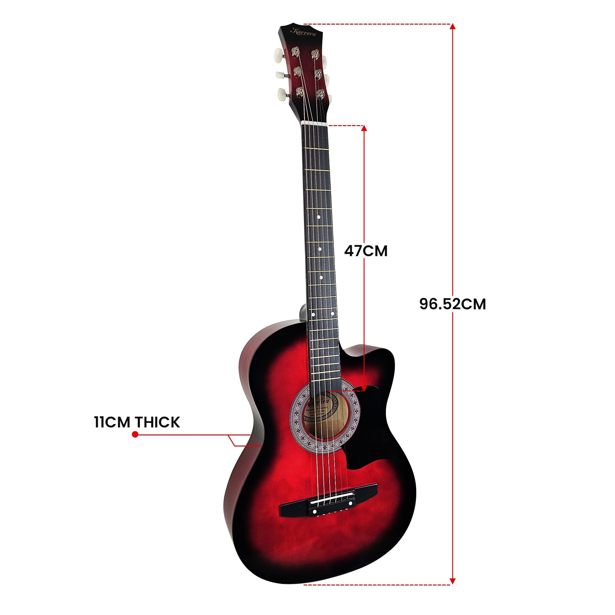 Karrera 38in Pro Cutaway Acoustic Guitar with guitar bag - Red Burst V240-CC38-PRO-SRD