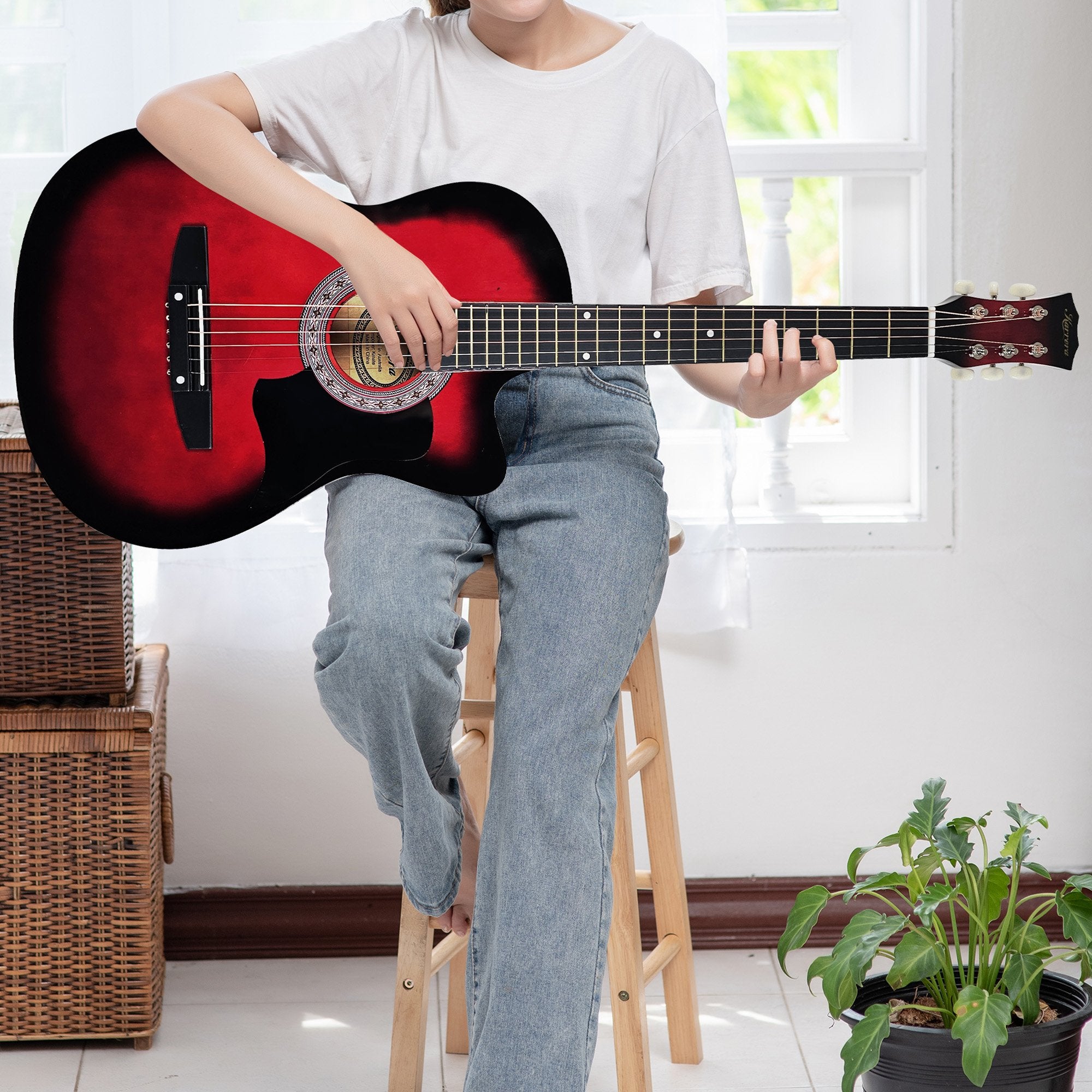 Karrera 38in Pro Cutaway Acoustic Guitar with guitar bag - Red Burst V240-CC38-PRO-SRD