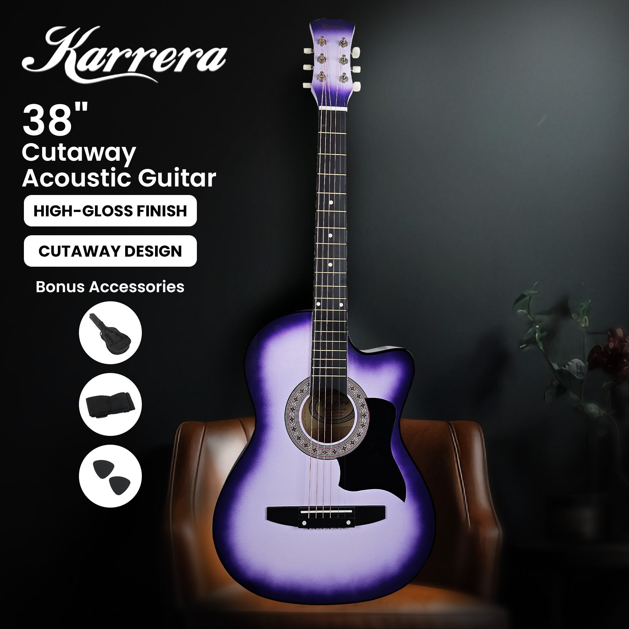 Karrera 38in Cutaway Acoustic Guitar with guitar bag - Purple Burst V240-CC38-SPU