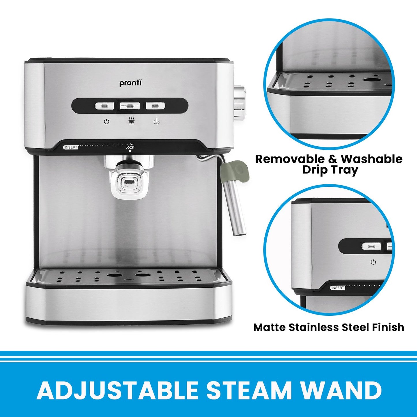 Pronti 1.6L Automatic Coffee Espresso Machine with Steam Frother V240-CFM-16L-CRK-825