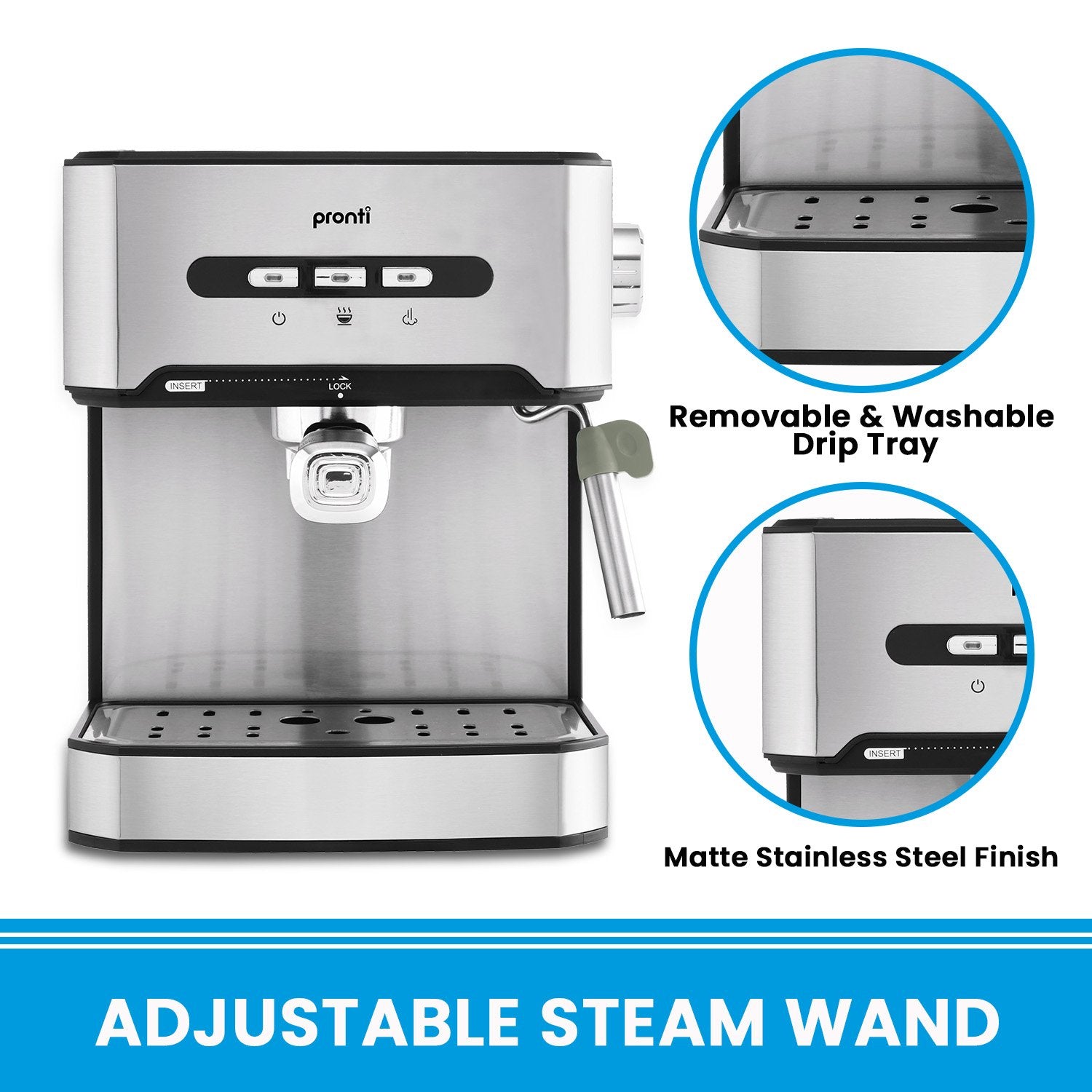 Pronti 1.6L Automatic Coffee Espresso Machine with Steam Frother V240-CFM-16L-CRK-825