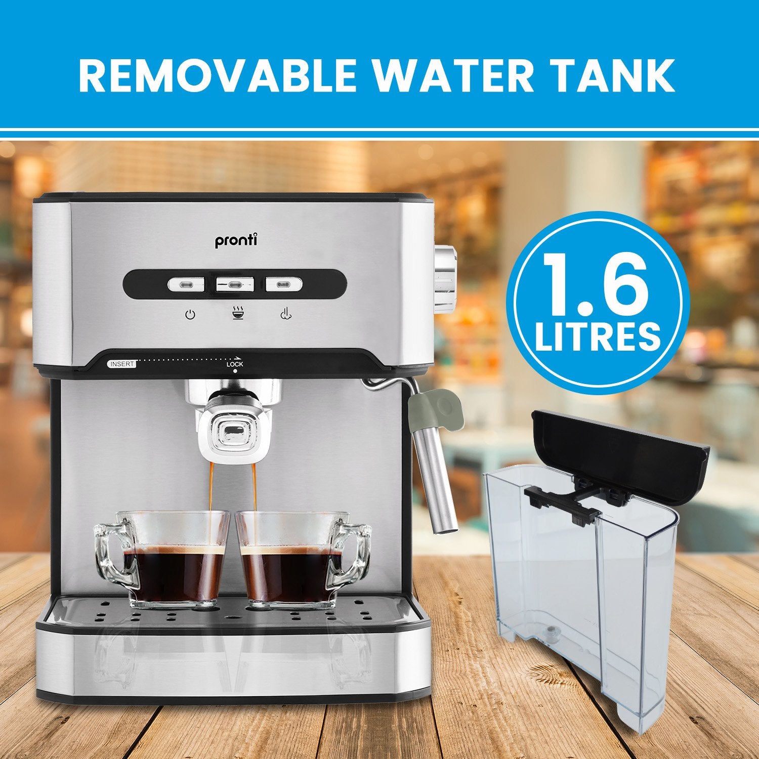 Pronti 1.6L Automatic Coffee Espresso Machine with Steam Frother V240-CFM-16L-CRK-825