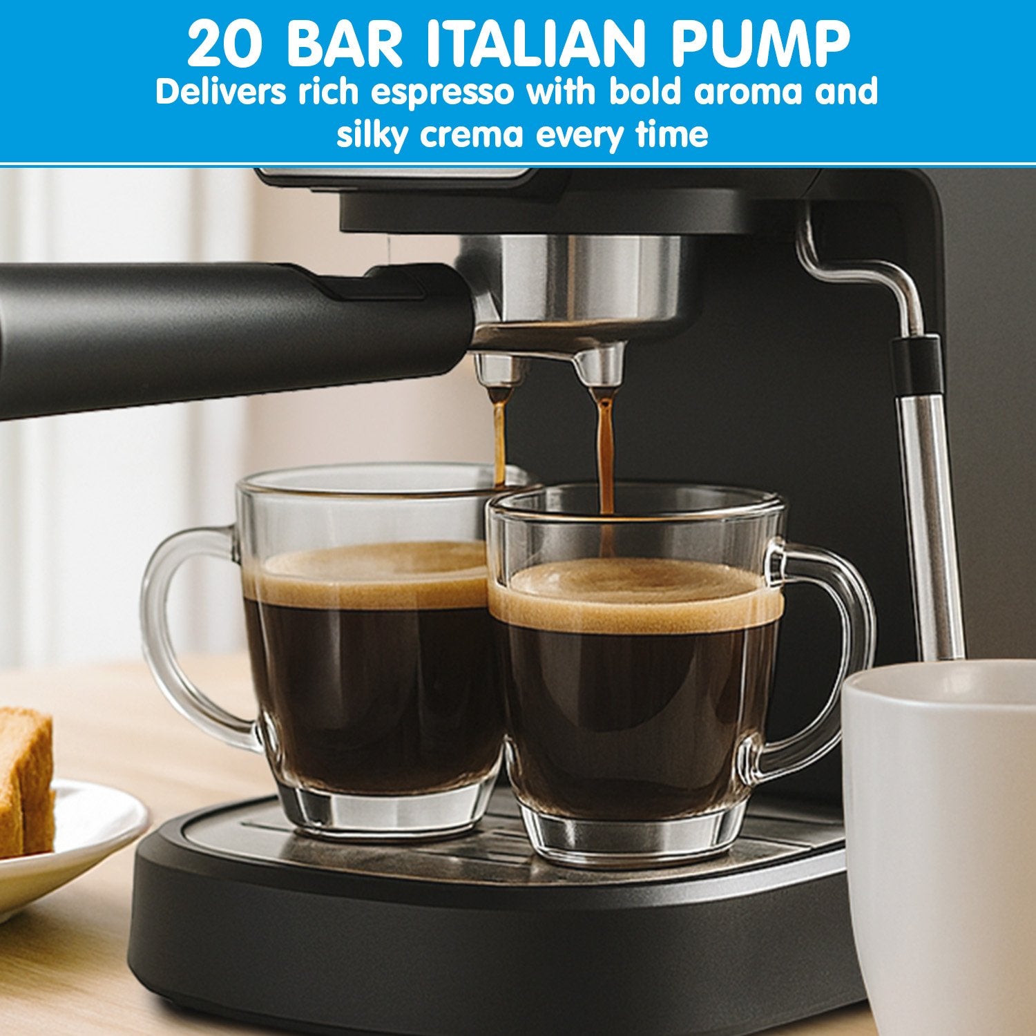 Pronti CM-850D Coffee Machine 20 Bar Espresso Maker with Milk Frother and 1.25L Tank V240-CFM-GTS-850D