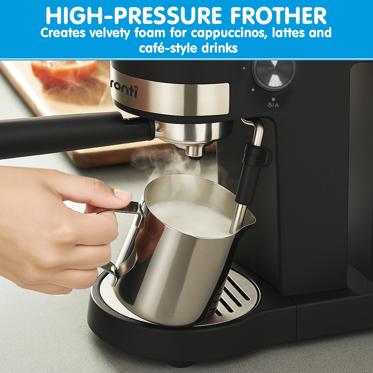 Pronti CM-850D Coffee Machine 20 Bar Espresso Maker with Milk Frother and 1.25L Tank V240-CFM-GTS-850D
