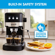 Pronti CM-850D Coffee Machine 20 Bar Espresso Maker with Milk Frother and 1.25L Tank V240-CFM-GTS-850D