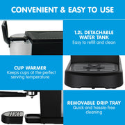 Pronti CM-850D Coffee Machine 20 Bar Espresso Maker with Milk Frother and 1.25L Tank V240-CFM-GTS-850D
