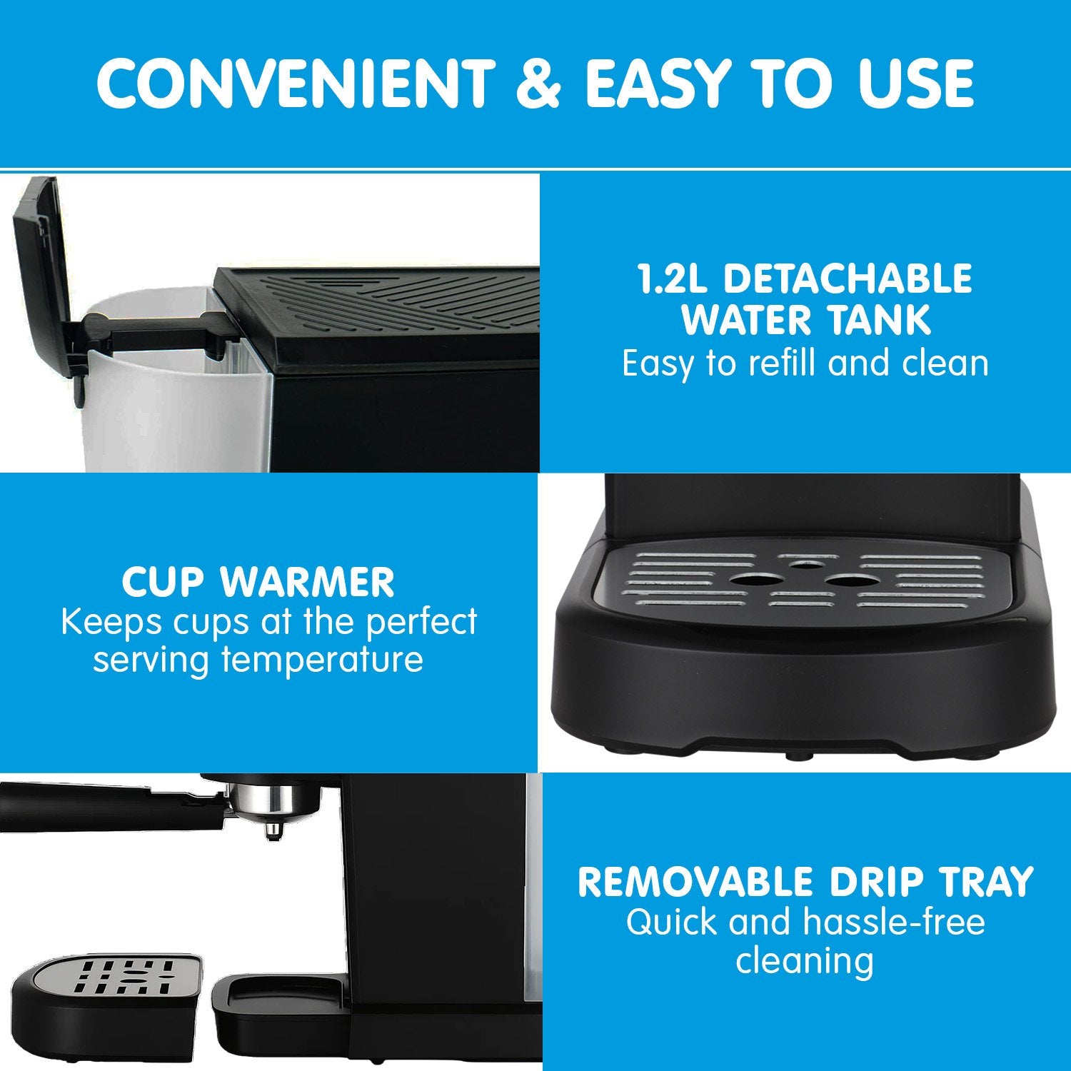 Pronti CM-850D Coffee Machine 20 Bar Espresso Maker with Milk Frother and 1.25L Tank V240-CFM-GTS-850D