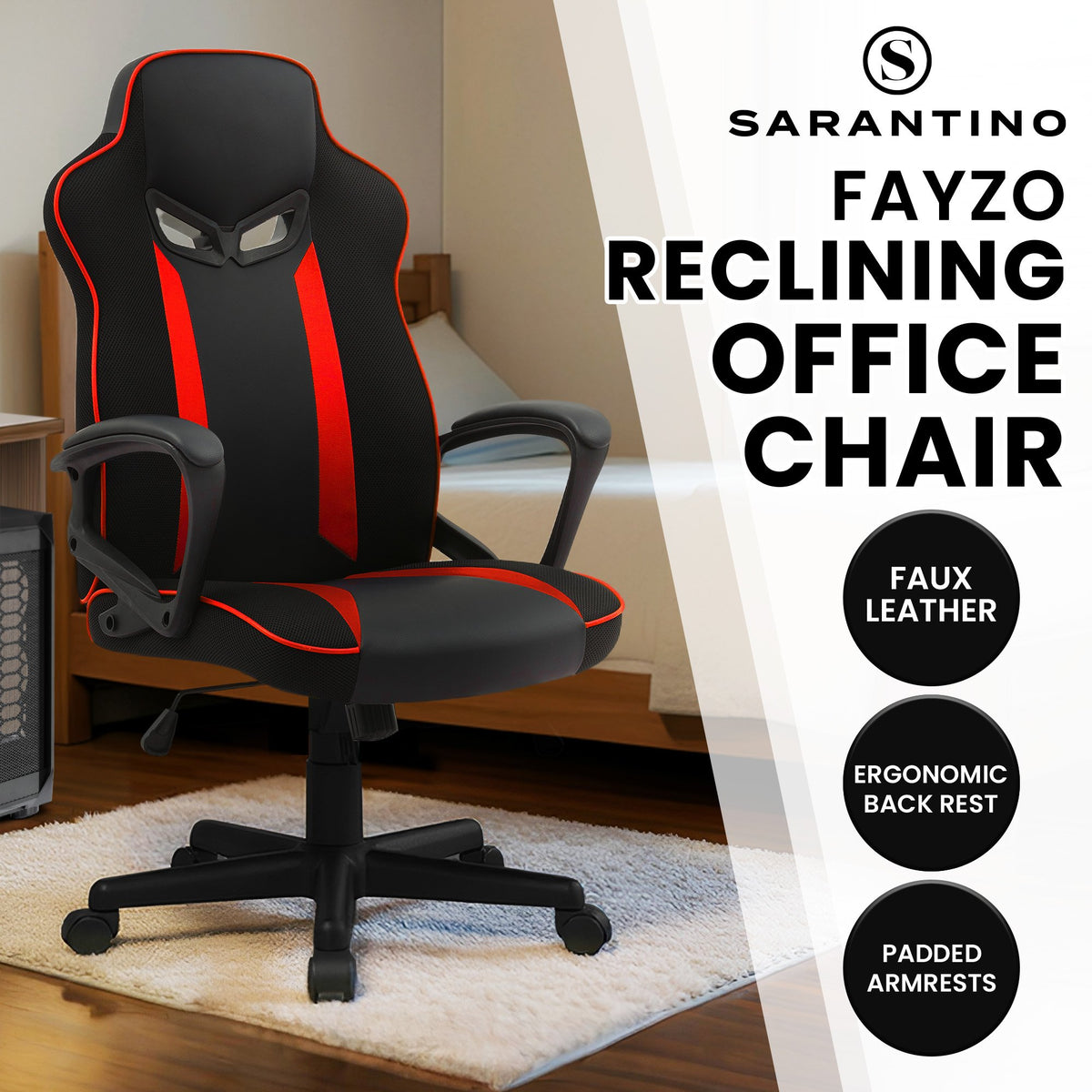 Sarantino Fayzo Racing Reclining Office Gaming Chair Black And Red Adjustable Computer Desk Seat With V240-CH-MLM-675-BKRD