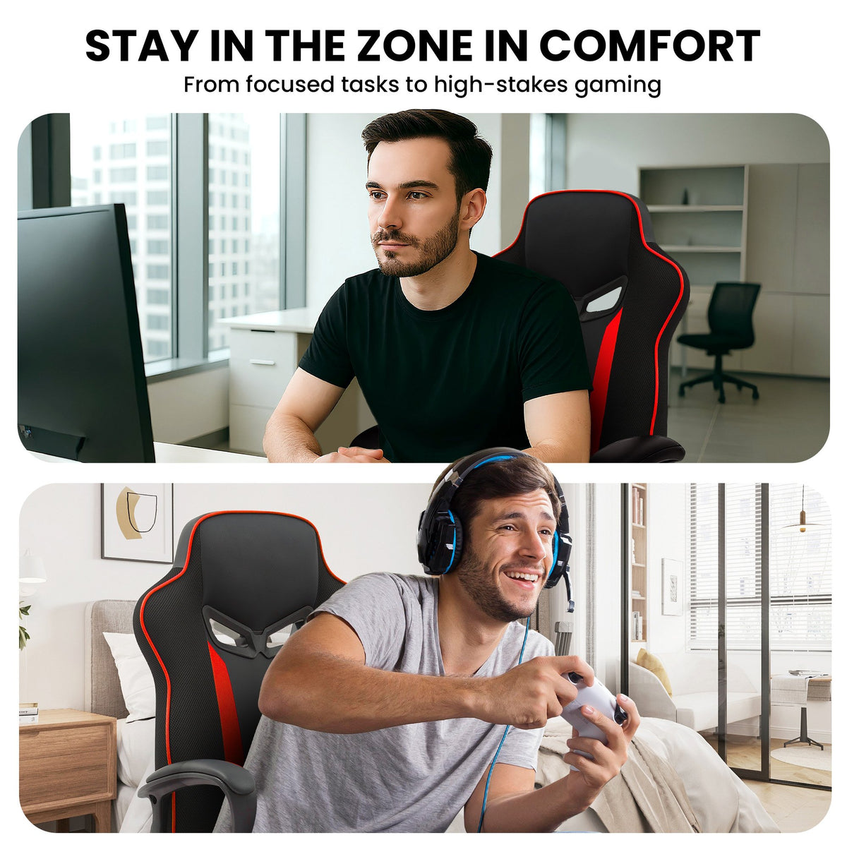Sarantino Fayzo Racing Reclining Office Gaming Chair Black And Red Adjustable Computer Desk Seat With V240-CH-MLM-675-BKRD