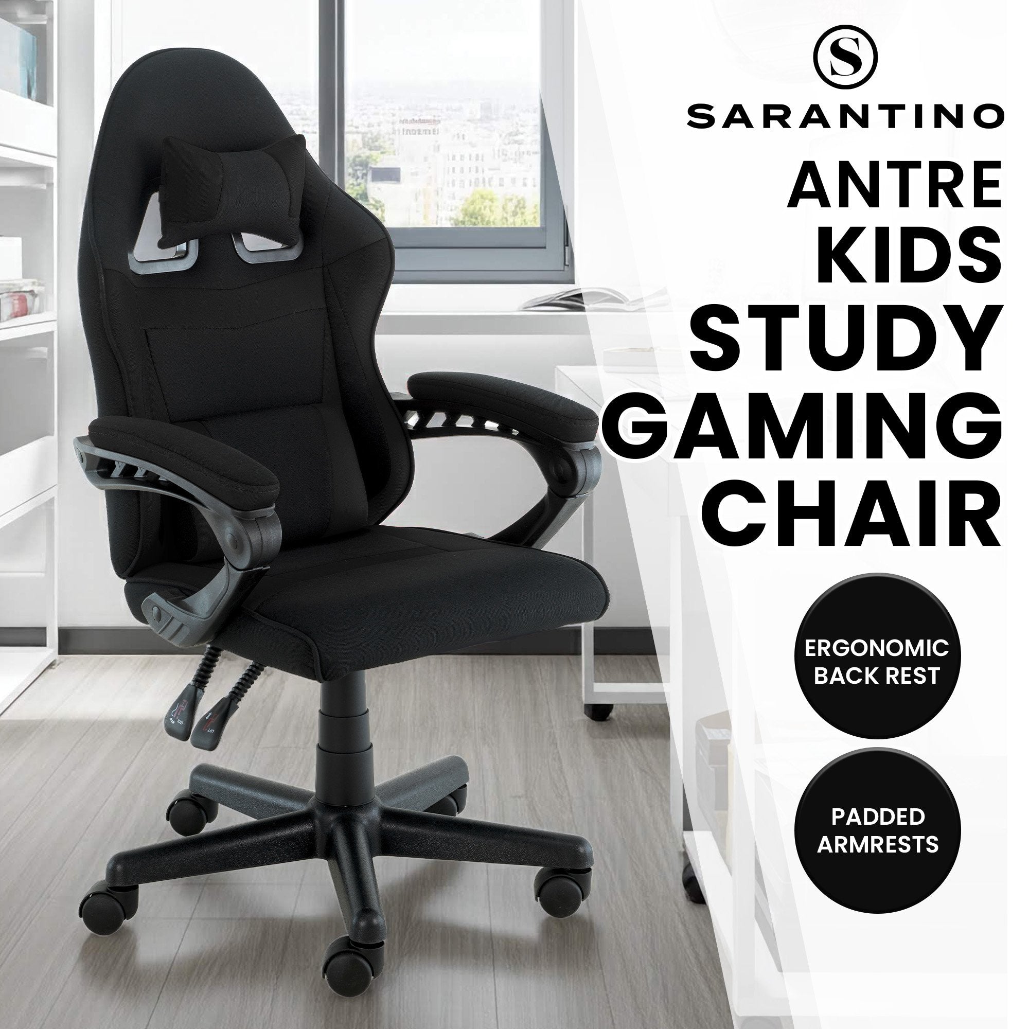 Sarantino Antre Kids Study Gaming Chair Black Adjustable Computer Desk Seat Racing Inspired-look With V240-CH-MLM-691-BK