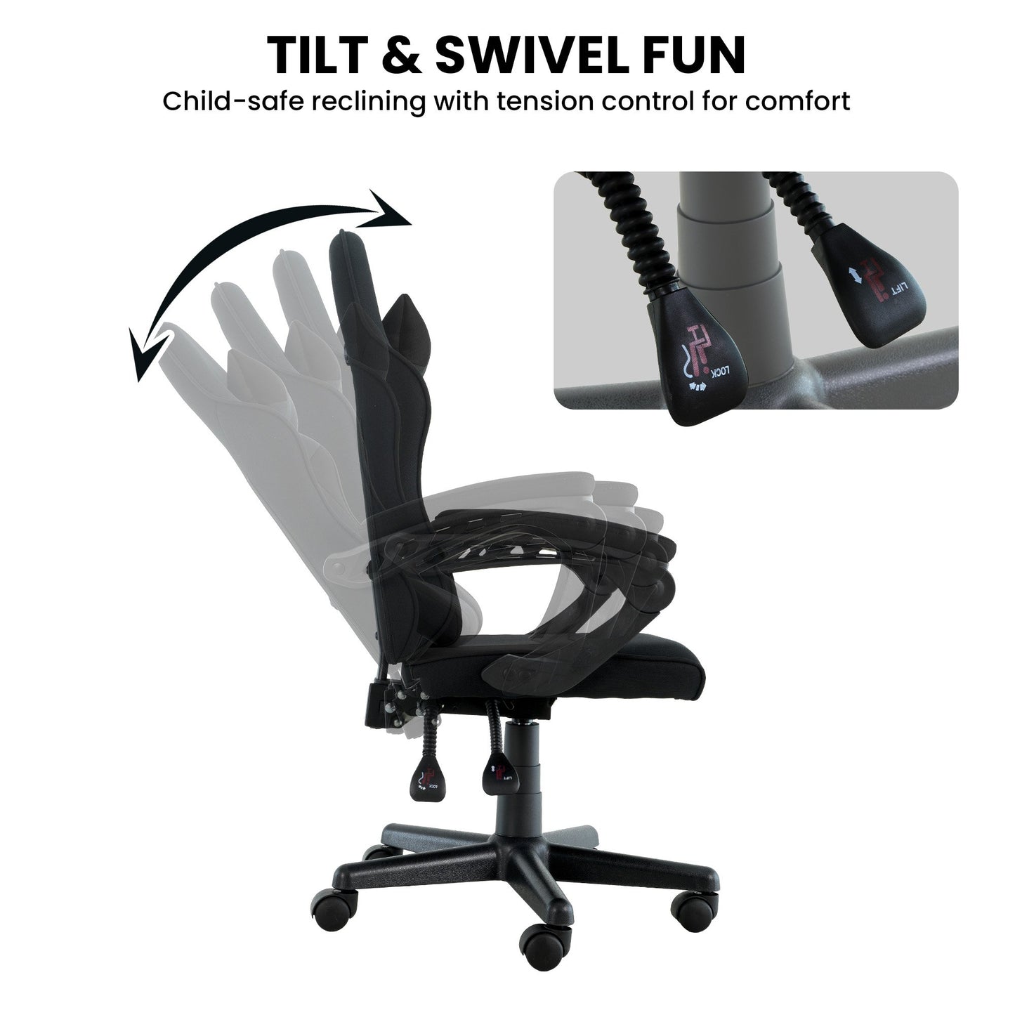 Sarantino Antre Kids Study Gaming Chair Black Adjustable Computer Desk Seat Racing Inspired-look With V240-CH-MLM-691-BK