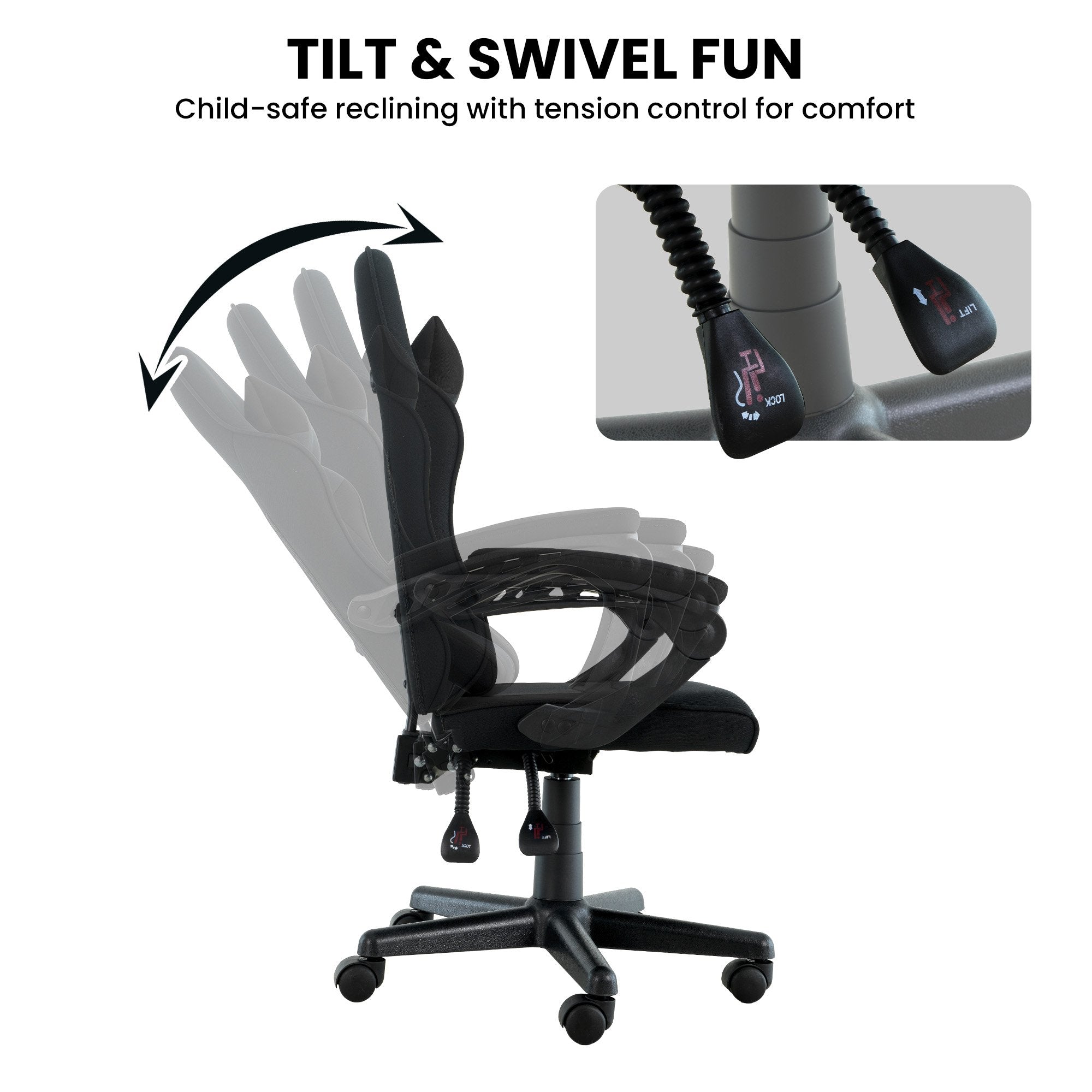 Sarantino Antre Kids Study Gaming Chair Black Adjustable Computer Desk Seat Racing Inspired-look With V240-CH-MLM-691-BK