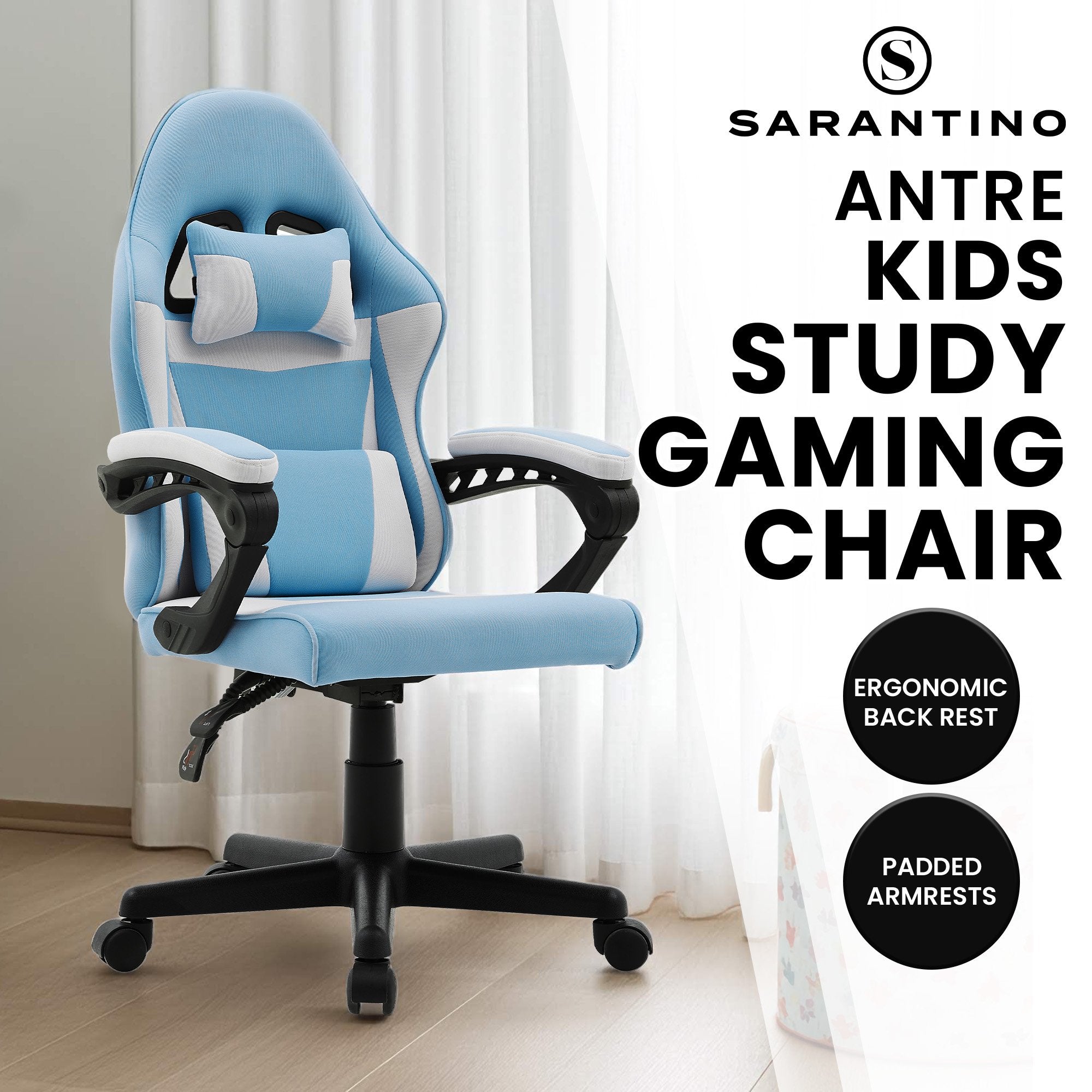 Sarantino Antre Kids Study Gaming Chair in Black and White Office Adjustable Height Chair V240-CH-MLM-691-BUWH