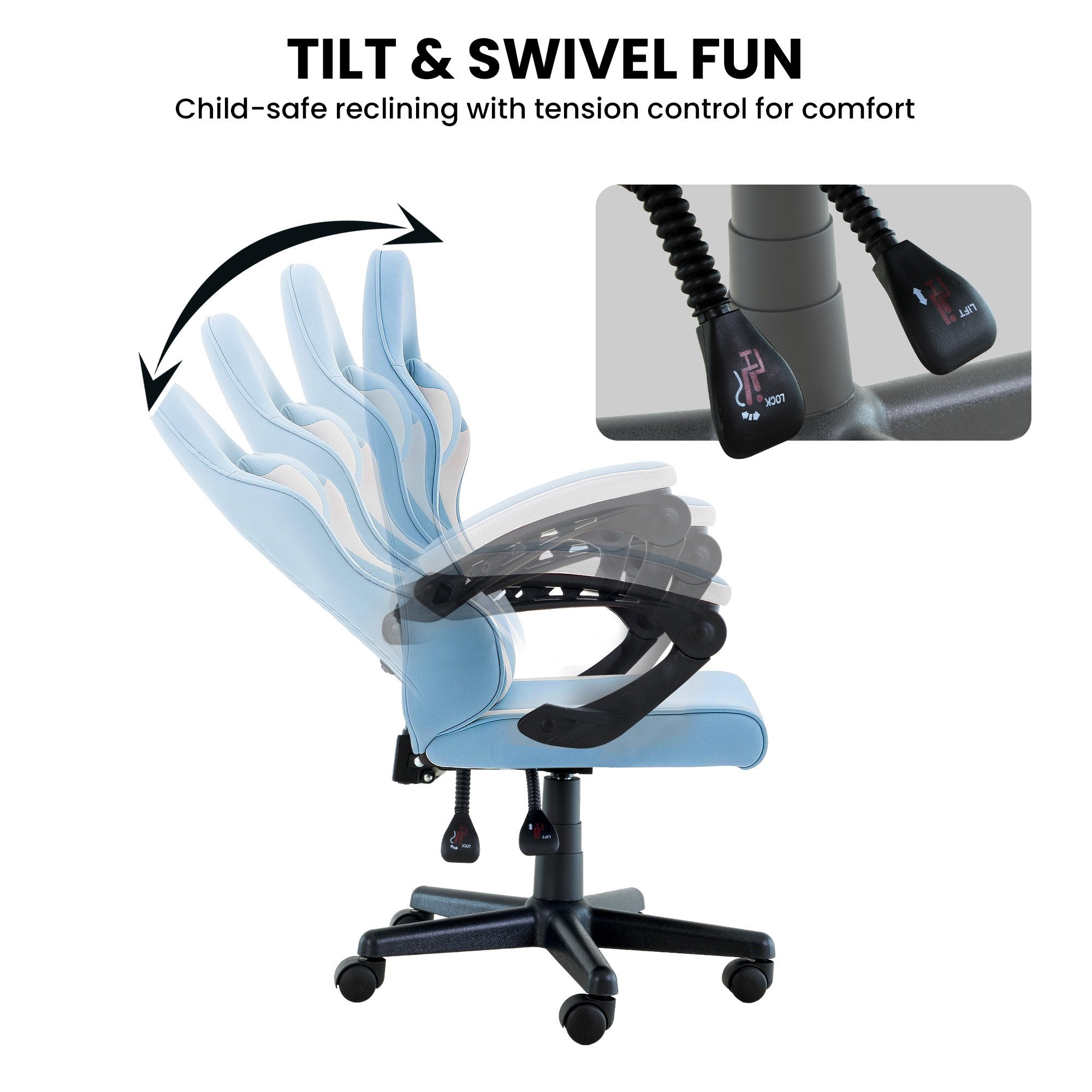 Sarantino Antre Kids Study Gaming Chair in Black and White Office Adjustable Height Chair V240-CH-MLM-691-BUWH