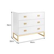 Sarantino Amara Chest of Drawers Tallboy Dresser in White/Gold V240-CHE-90L-05-WHG