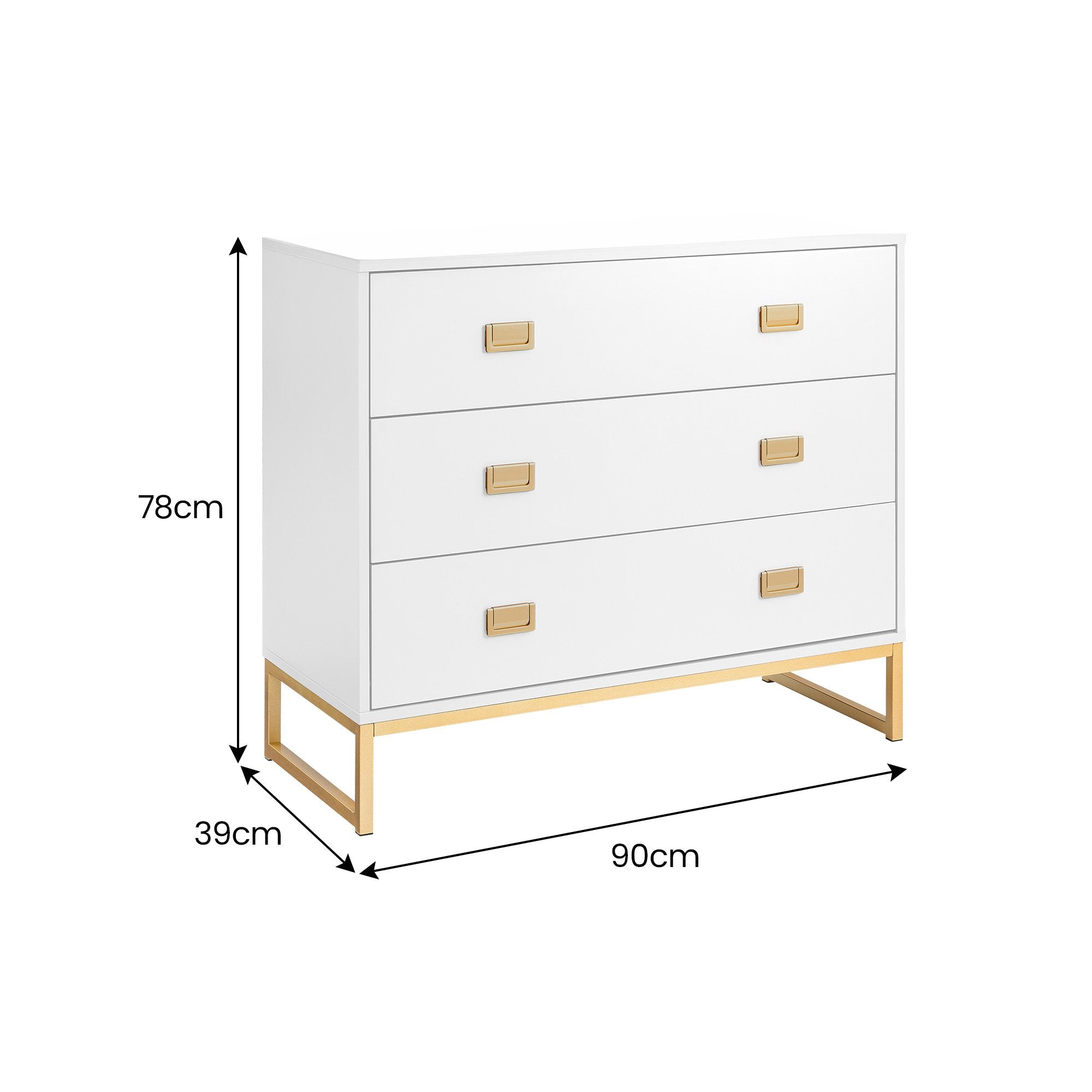 Sarantino Amara Chest of Drawers Tallboy Dresser in White/Gold V240-CHE-90L-05-WHG