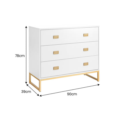 Sarantino Amara Chest of Drawers Tallboy Dresser in White/Gold V240-CHE-90L-05-WHG