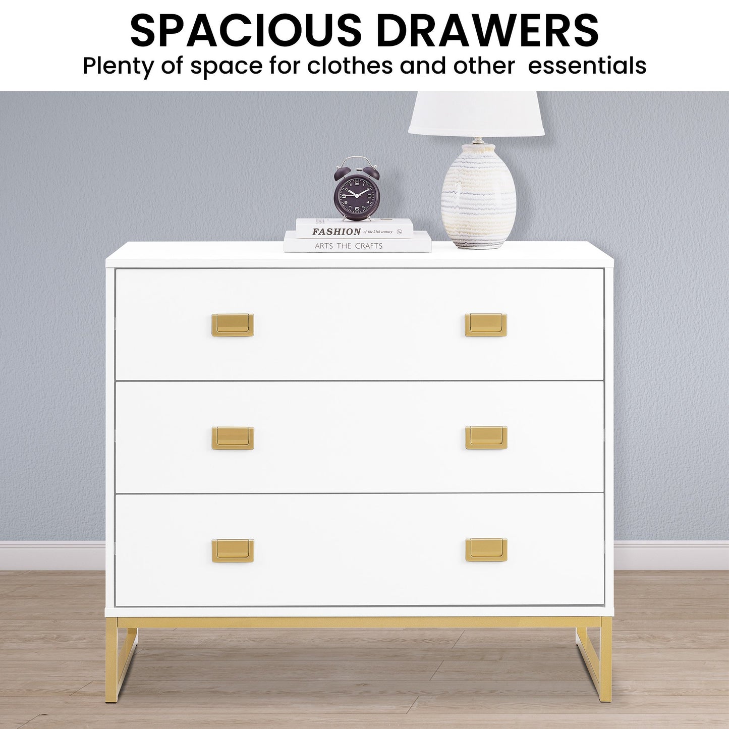 Sarantino Amara Chest of Drawers Tallboy Dresser in White/Gold V240-CHE-90L-05-WHG