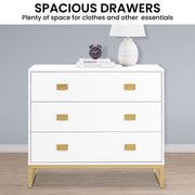Sarantino Amara Chest of Drawers Tallboy Dresser in White/Gold V240-CHE-90L-05-WHG