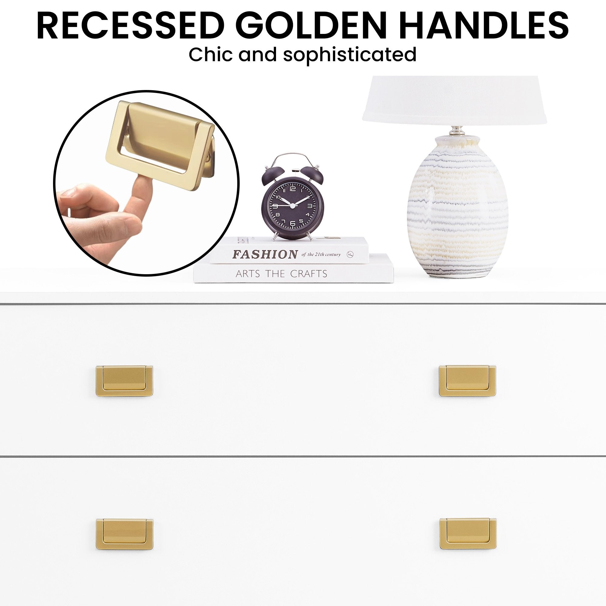 Sarantino Amara Chest of Drawers Tallboy Dresser in White/Gold V240-CHE-90L-05-WHG